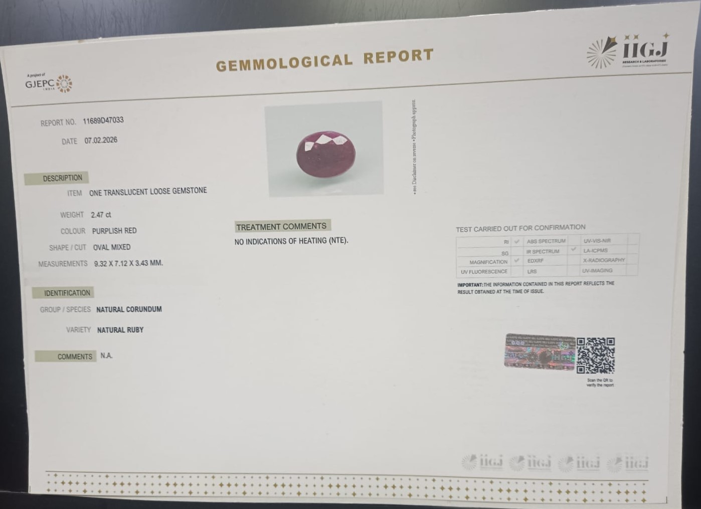 RUBY 2.47 Ct. 3 RUB8522 2 RUBY 2.47 Ct.