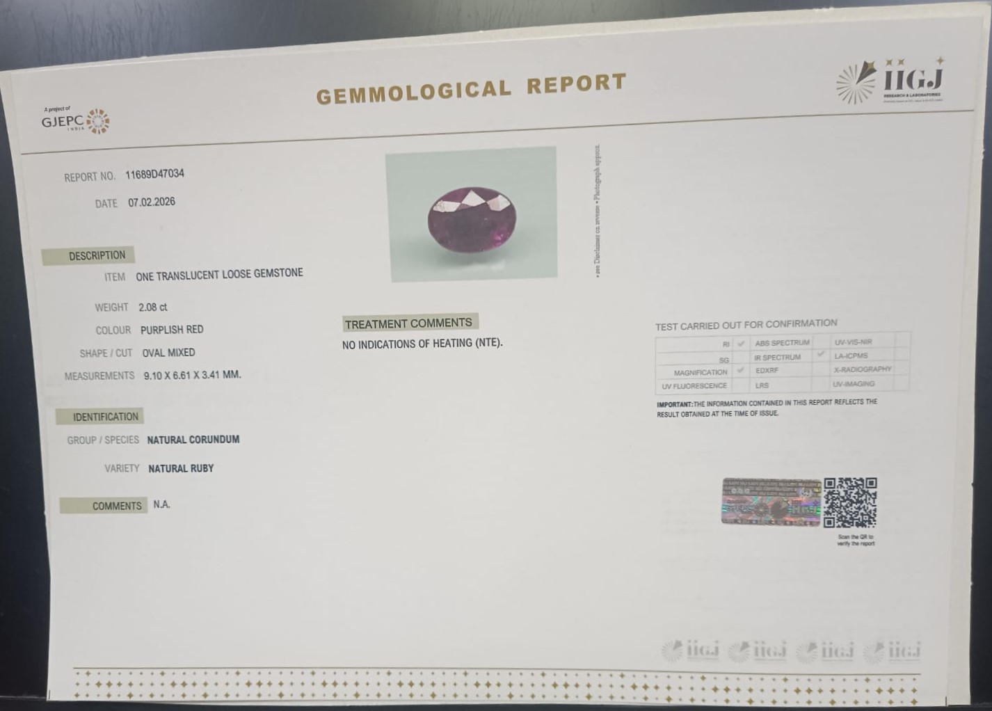 RUBY 2.08 Ct. 3 RUB8523 2 RUBY 2.08 Ct.