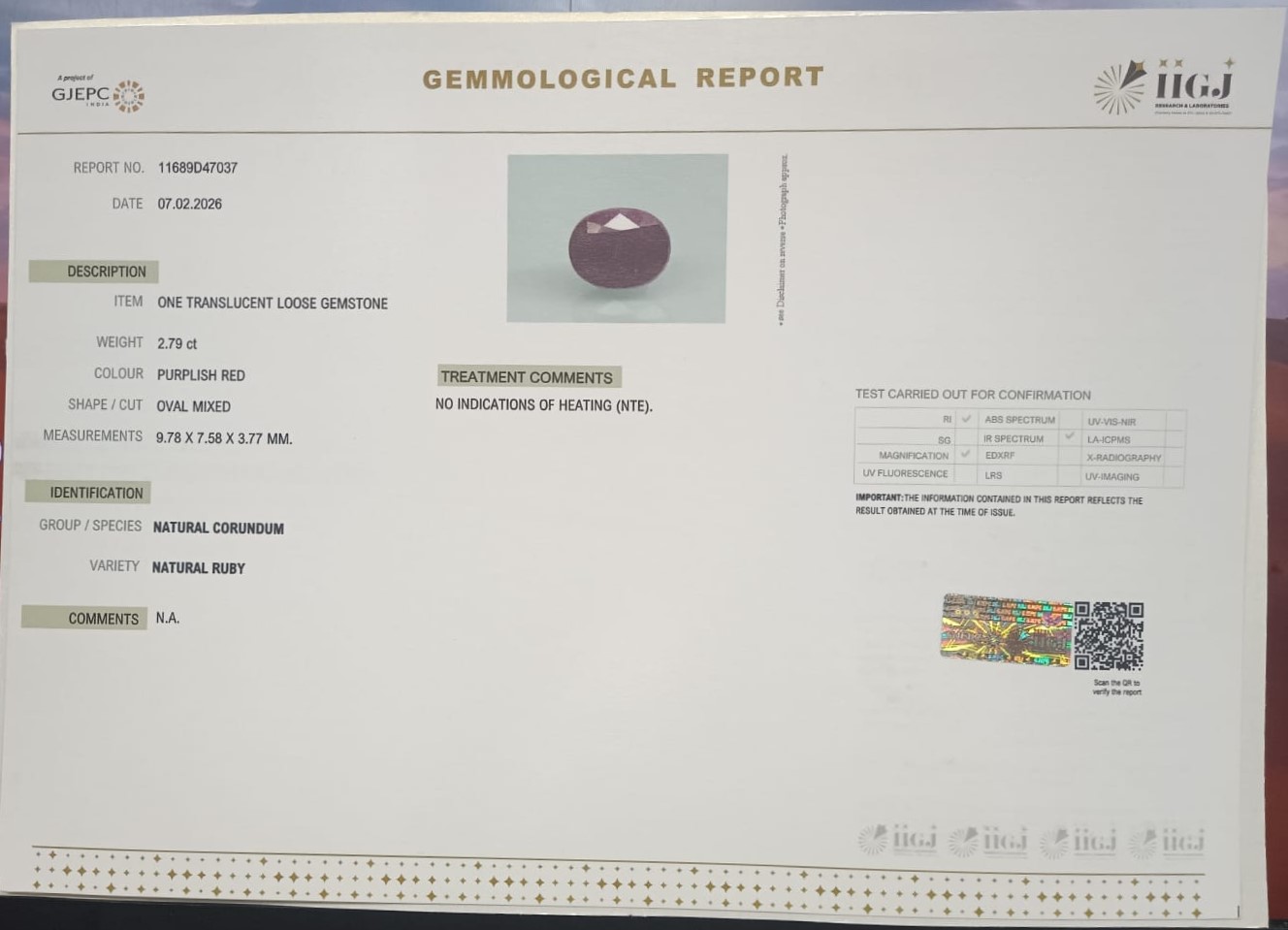 RUBY 2.79 Ct. 3 RUB8525 2 RUBY 2.79 Ct.