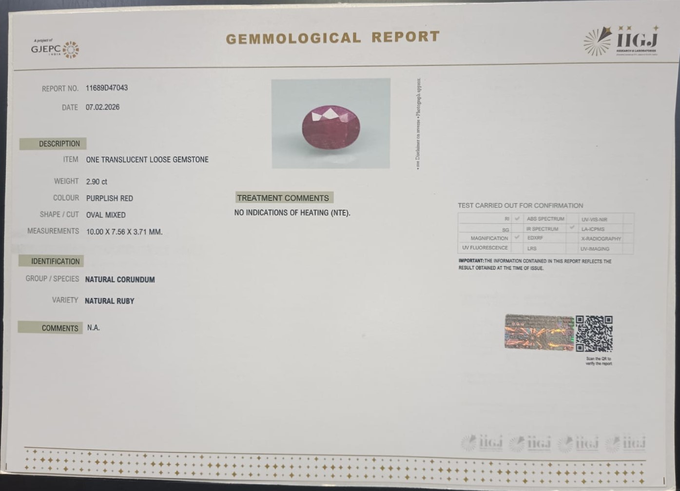 RUBY 2.9 Ct. 3 RUB8529 2 RUBY 2.9 Ct.