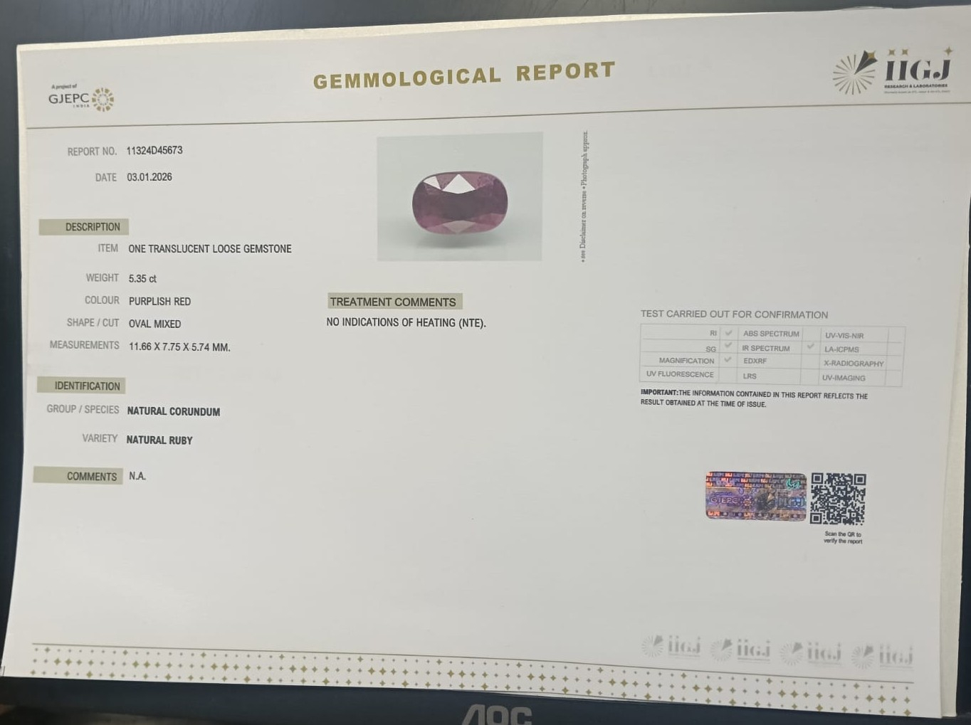 RUBG8435 2 RUBY 5.35 Ct.