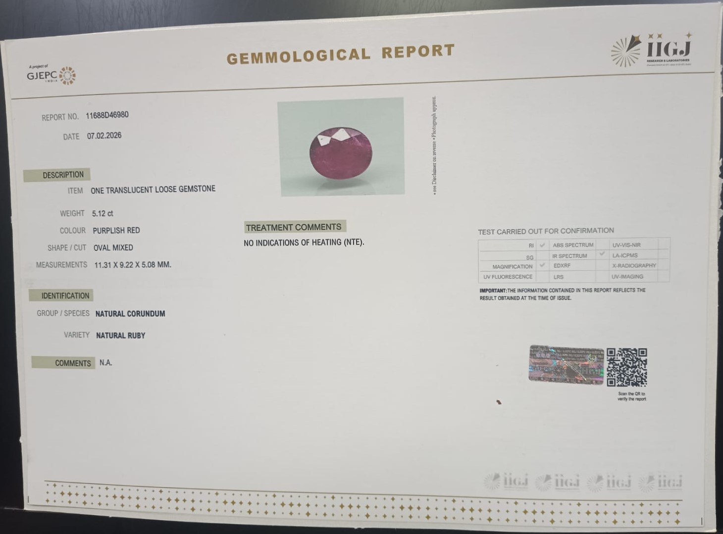 RUBG8454 2 RUBY 5.12 Ct.