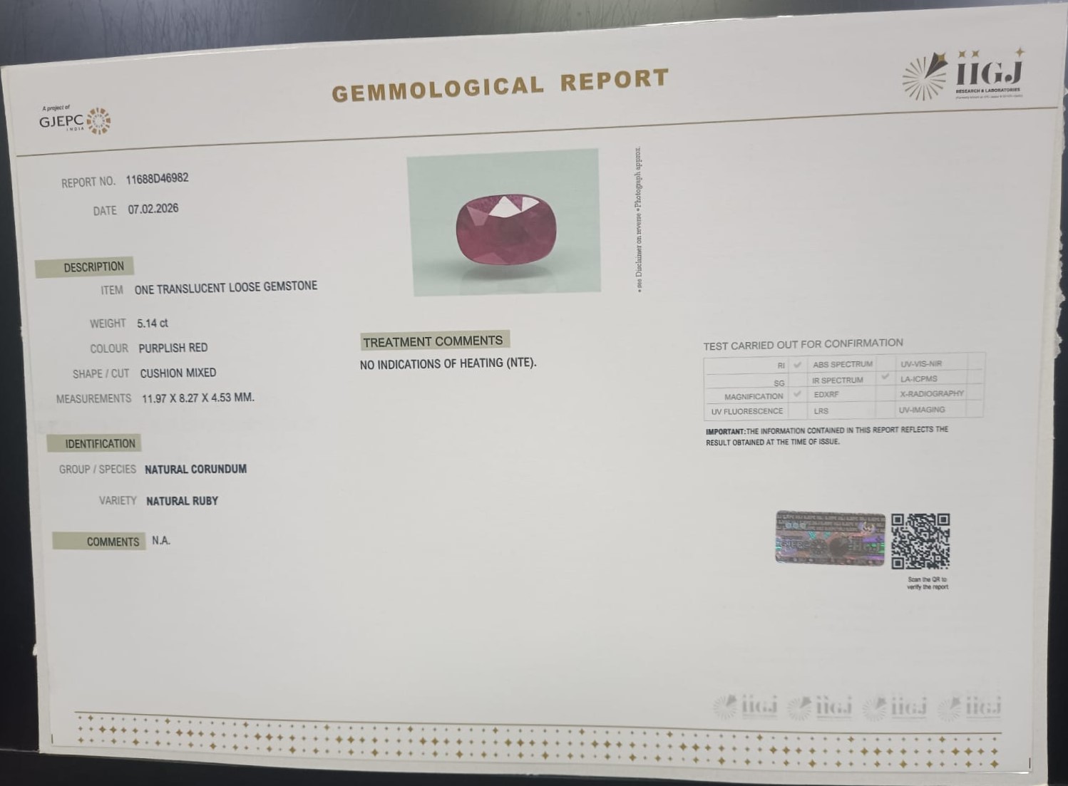 RUBG8456 2 RUBY 5.14 Ct.