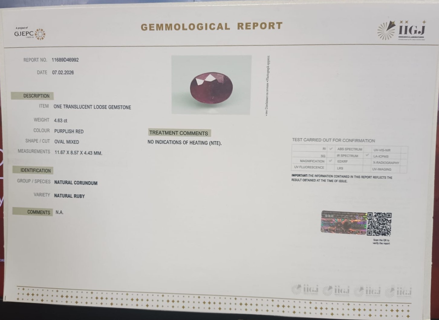 RUBG8458 2 RUBY 4.63 Ct.