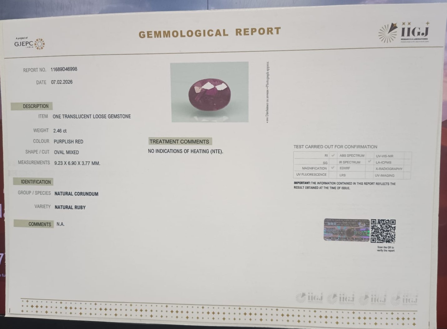 RUBY 2.46 Ct. 3 RUBG8459 2 RUBY 2.46 Ct.