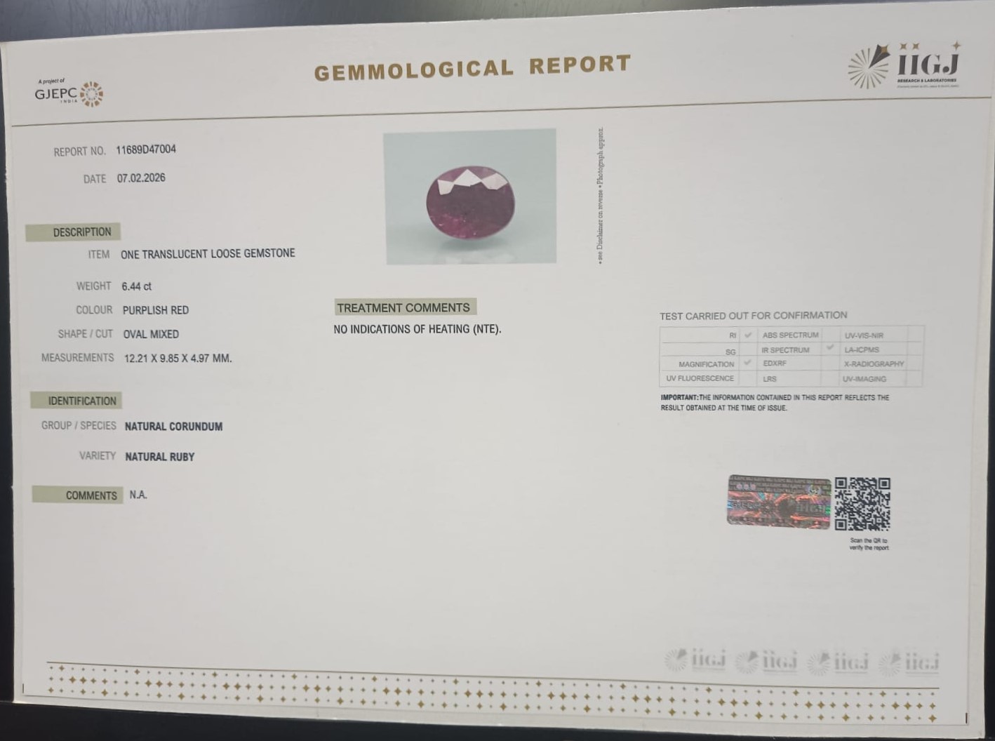 RUBY 6.44 Ct. 3 RUBG8460 2 RUBY 6.44 Ct.