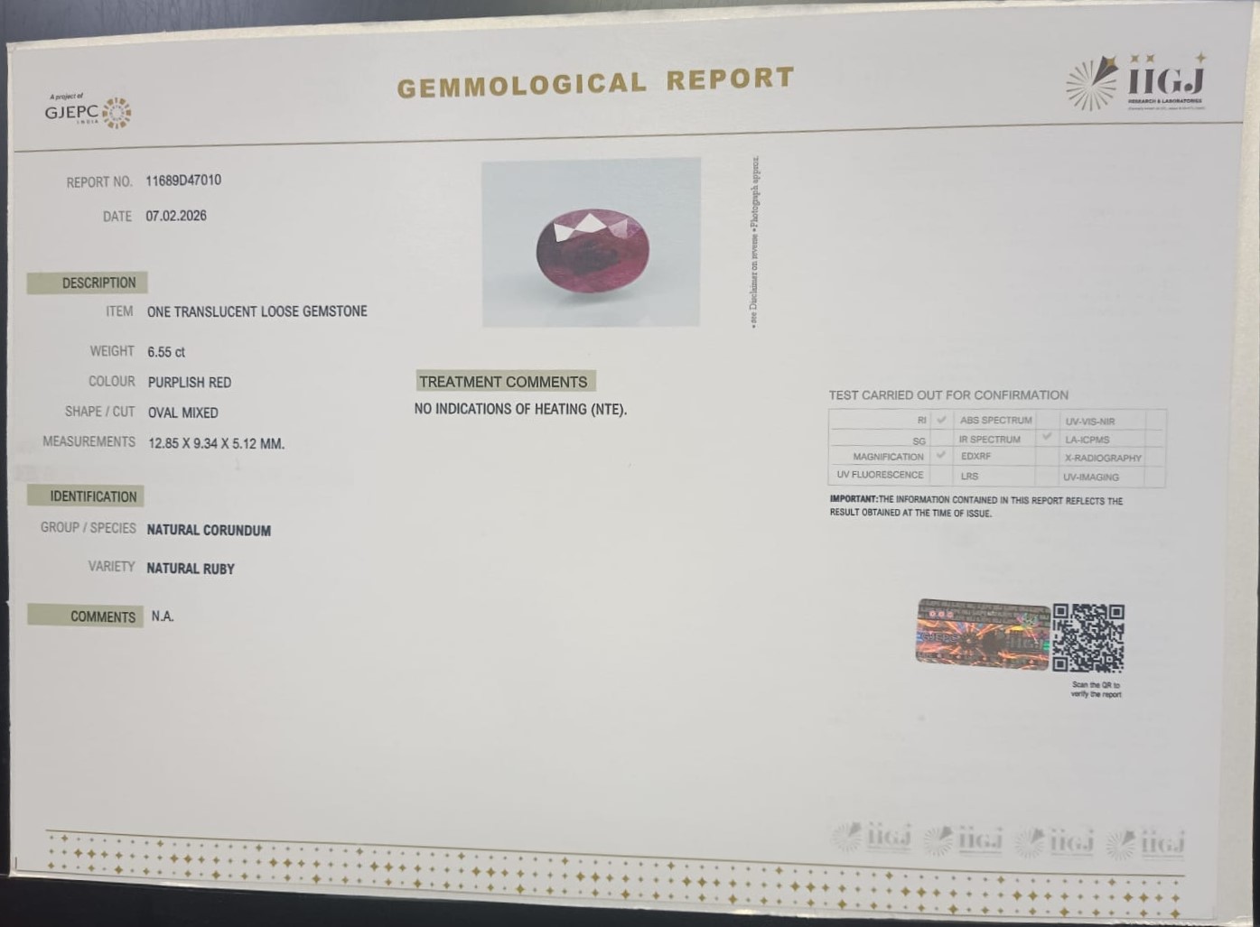 RUBG8461 2 RUBY 6.55 Ct.