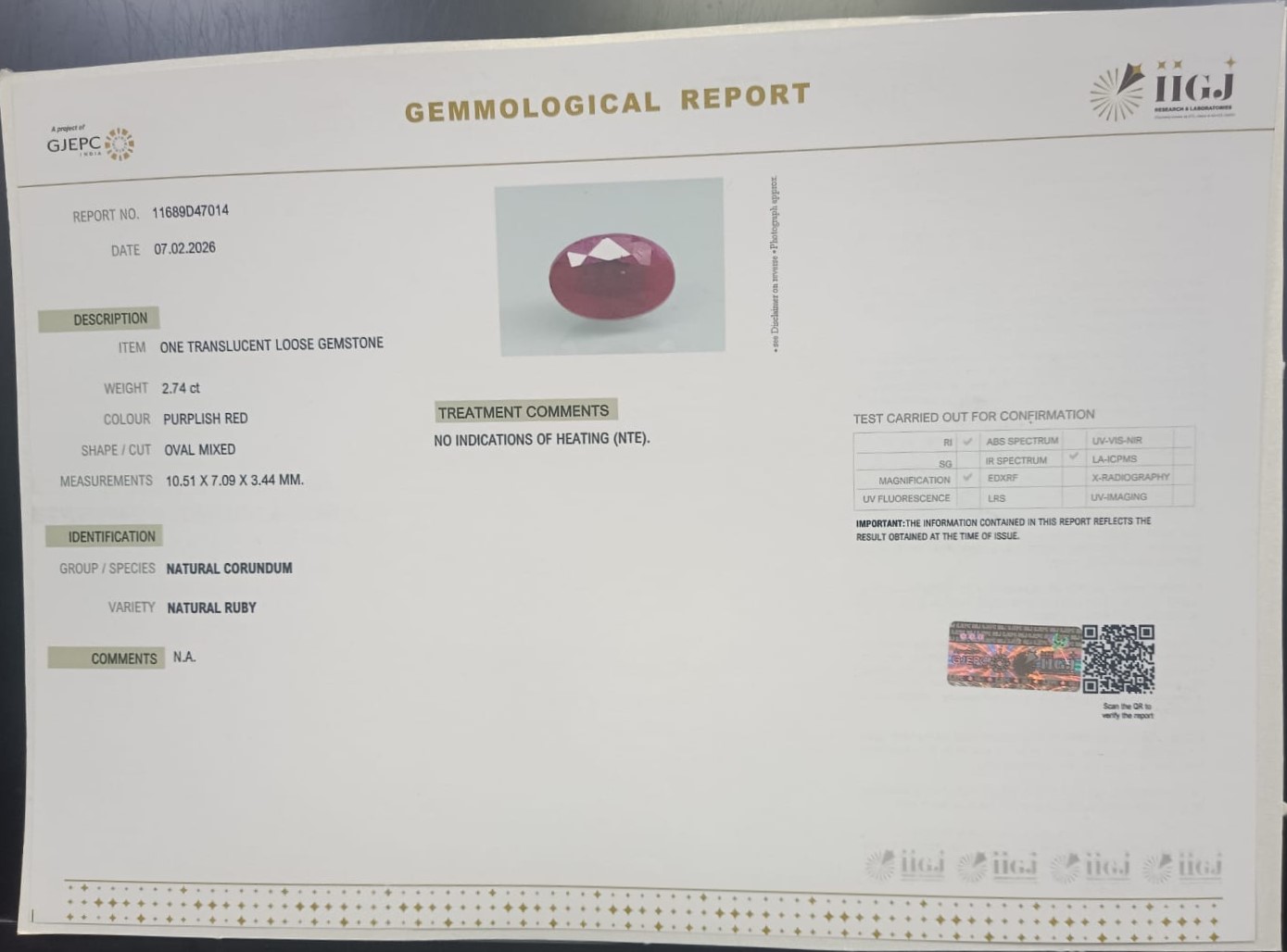 RUBG8463 2 RUBY 2.74 Ct.