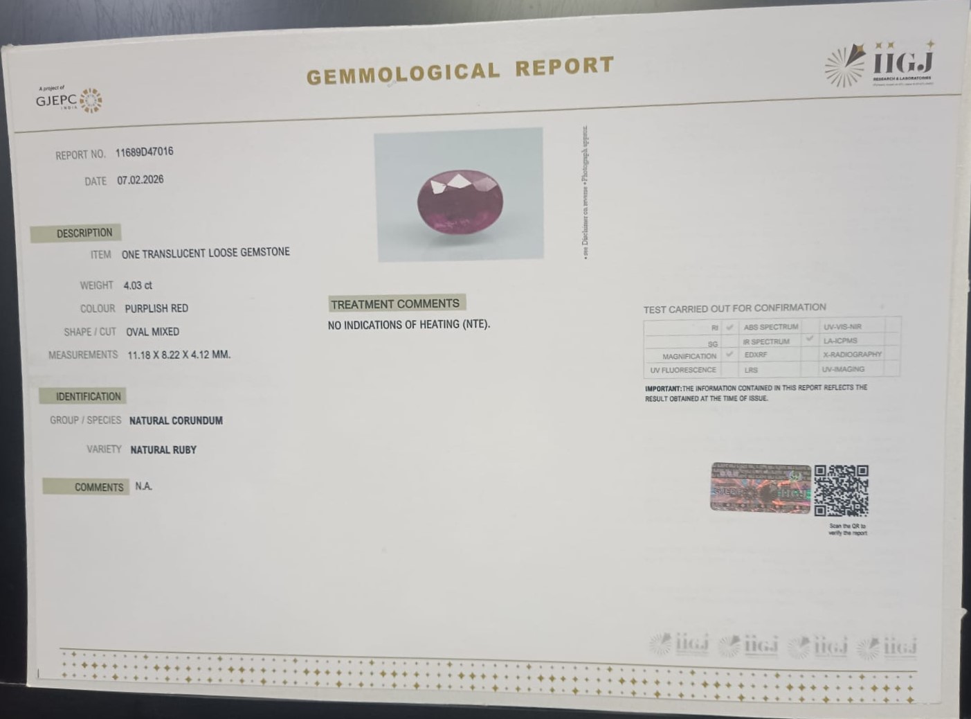 RUBG8464 2 RUBY 4.03 Ct.