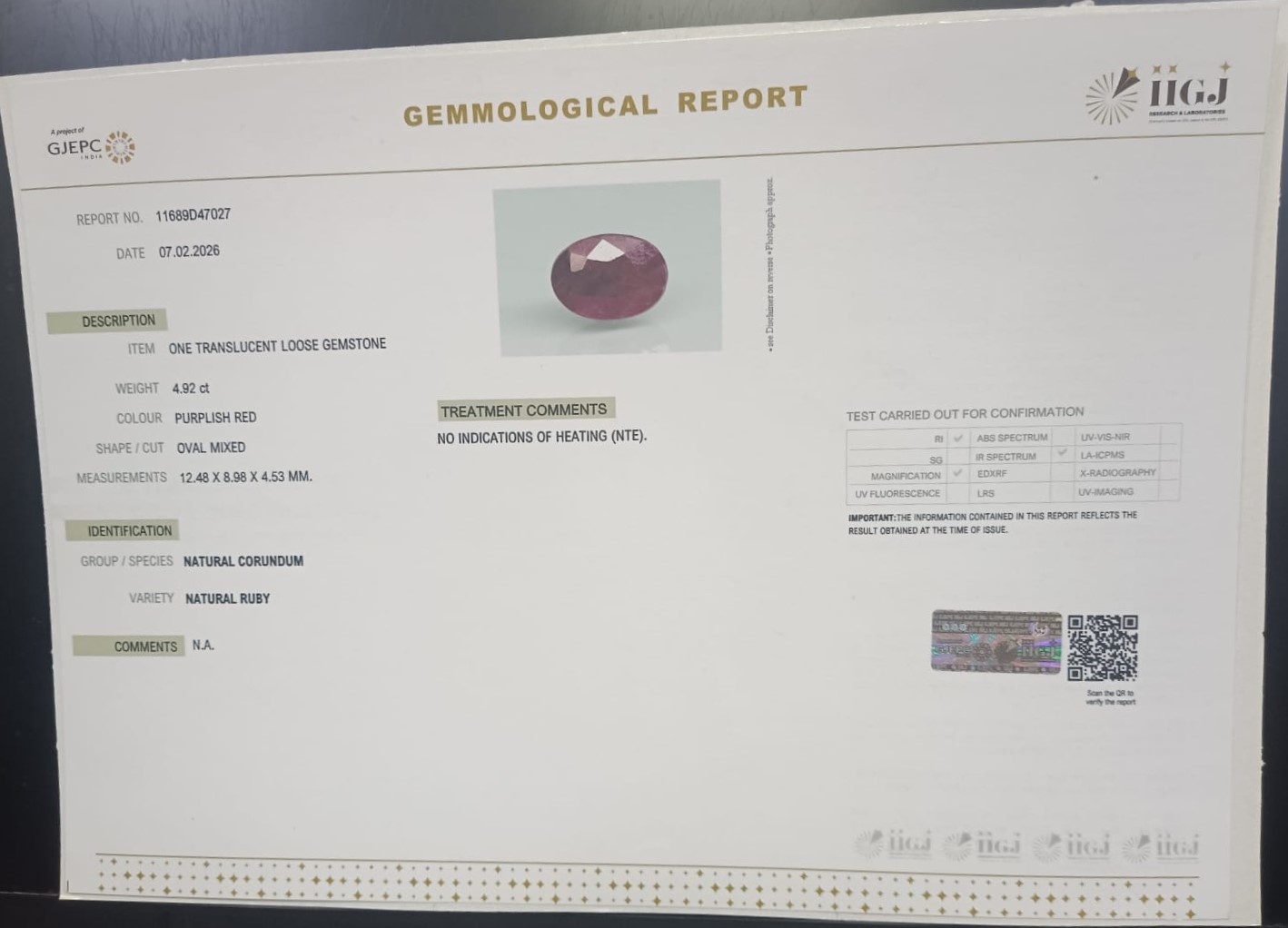 RUBG8465 2 RUBY 4.92 Ct.