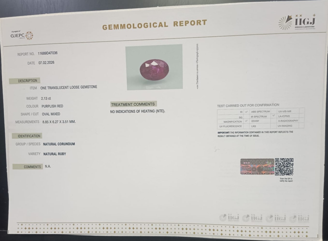 RUBY 2.13 Ct. 3 RUBG8467 2 RUBY 2.13 Ct.