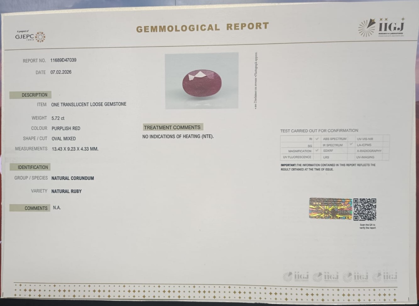 RUBG8468 2 RUBY 5.72 Ct.