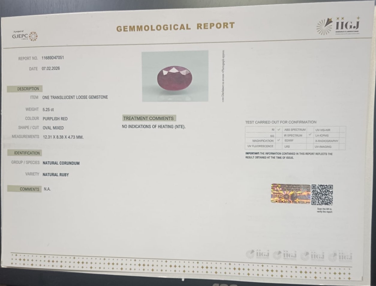 RUBG8472 2 RUBY 5.25 Ct.