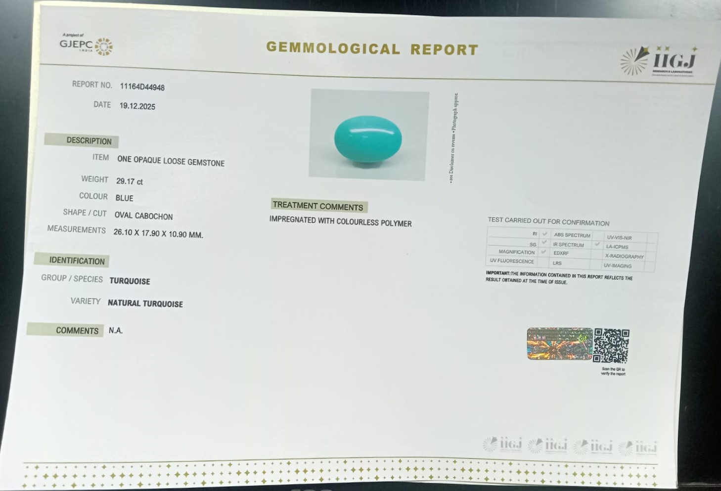 TUR2913 2 TURQUOISE 29.17 Ct.