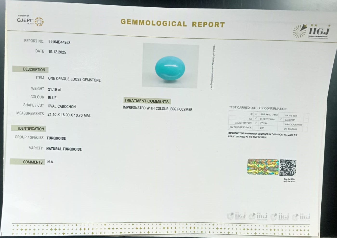 TURQUOISE 21.19 Ct. 3 TUR2918 2 TURQUOISE 21.19 Ct.