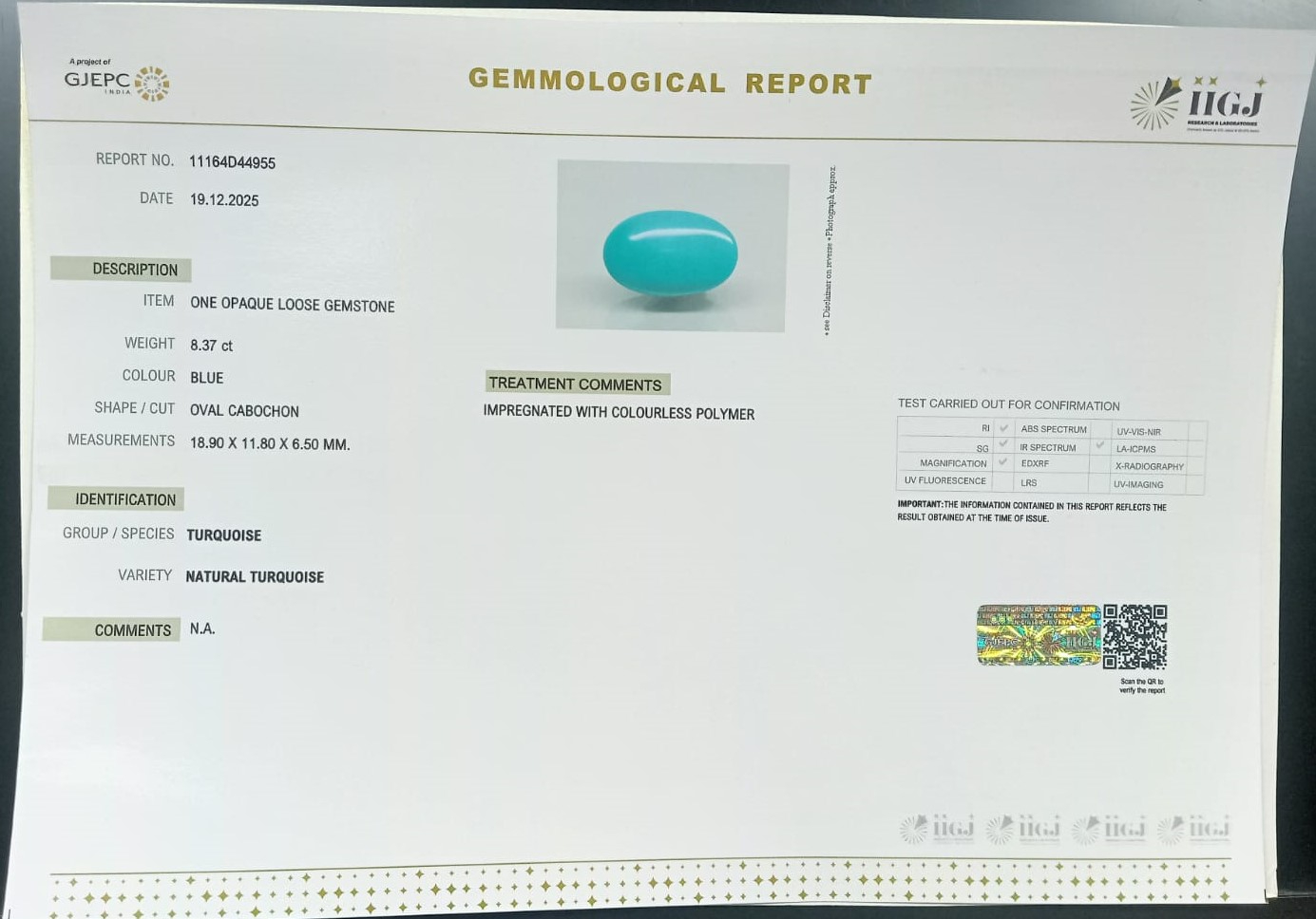 TURQUOISE 8.37 Ct. 3 TUR2920 2 TURQUOISE 8.37 Ct.