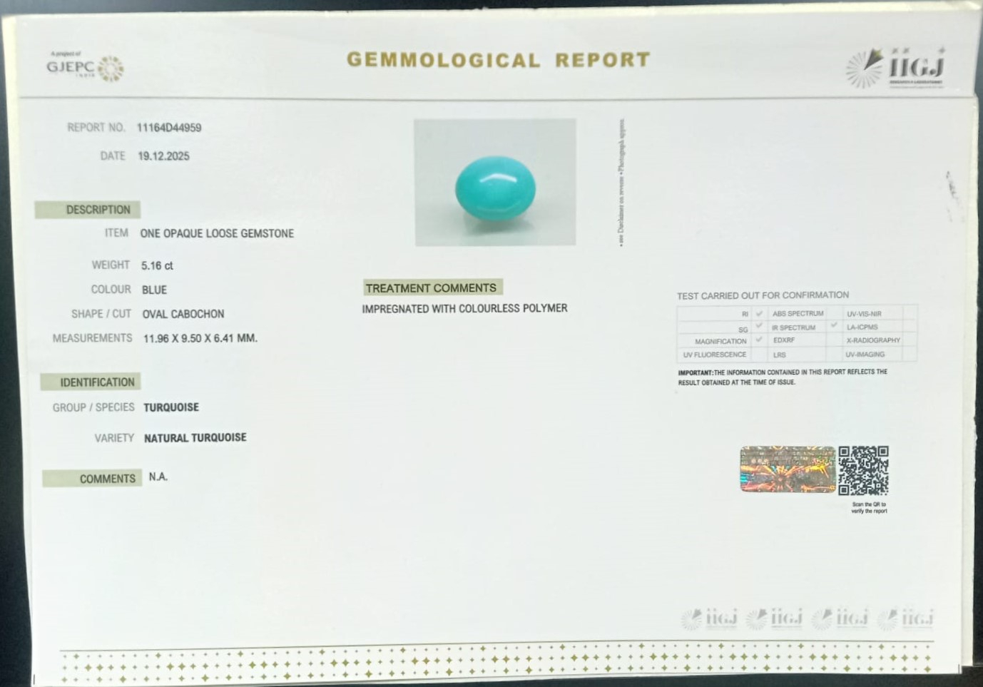 TURQUOISE 5.16 Ct. 3 TUR2924 2 TURQUOISE 5.16 Ct.