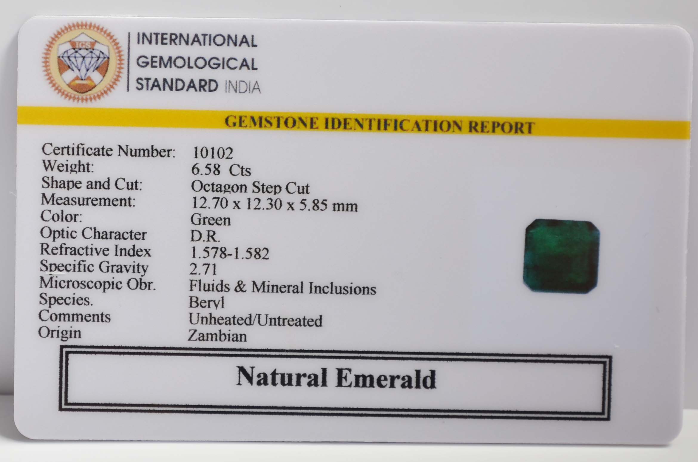 EMERALD 6.58 Ct. 3 EMR22105 2 EMERALD 6.58 Ct.