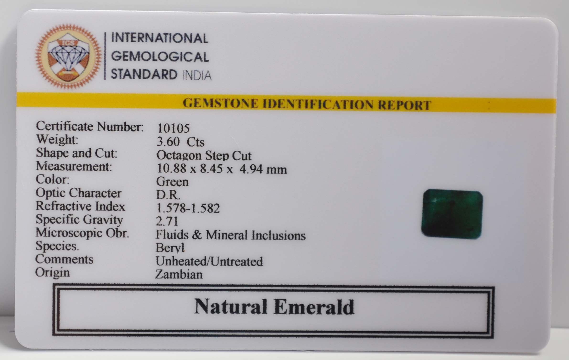 EMERALD 3.6 Ct. 3 EMR22107 2 EMERALD 3.6 Ct.