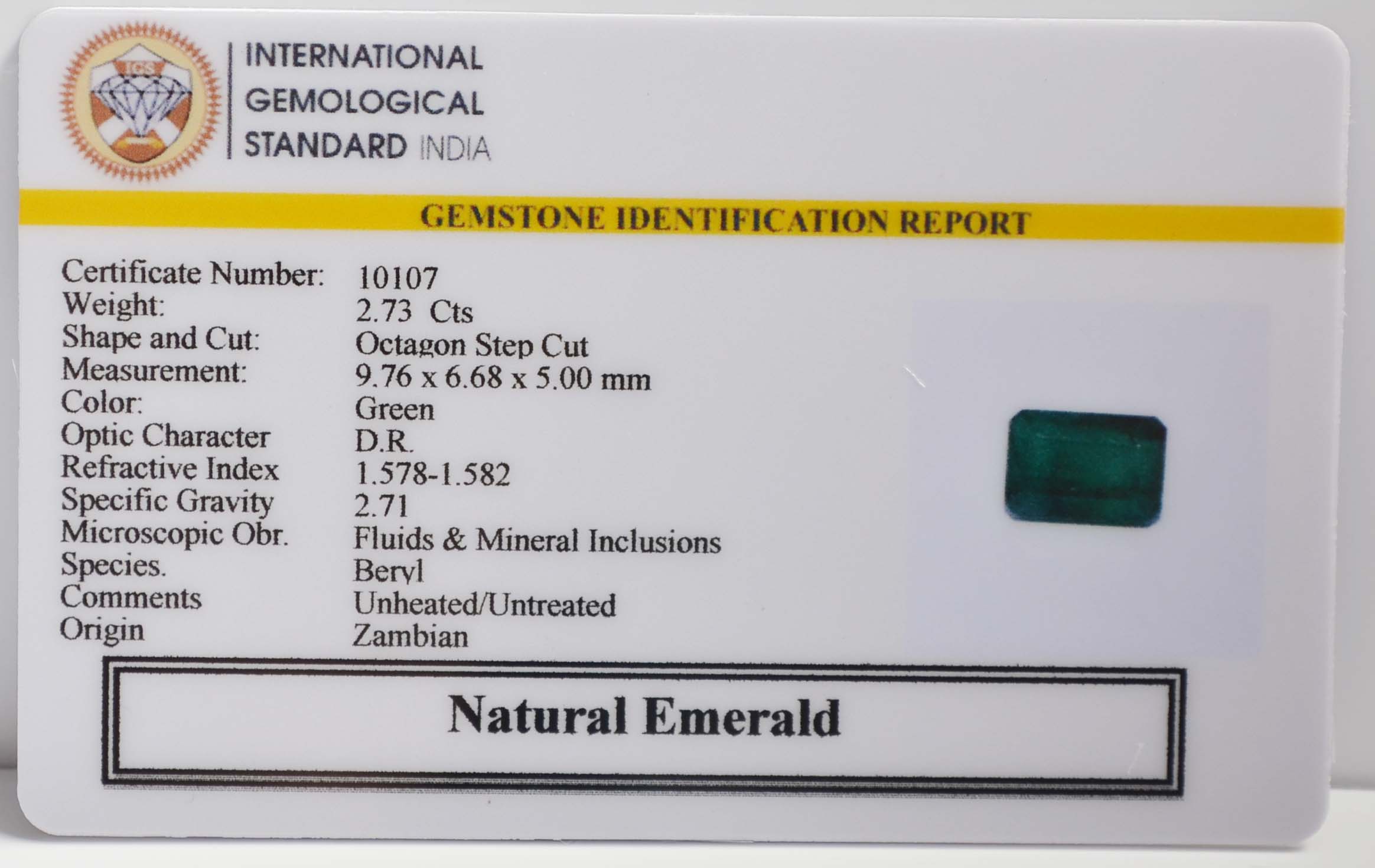 EMERALD 2.73 Ct. 3 EMR22109 2 EMERALD 2.73 Ct.