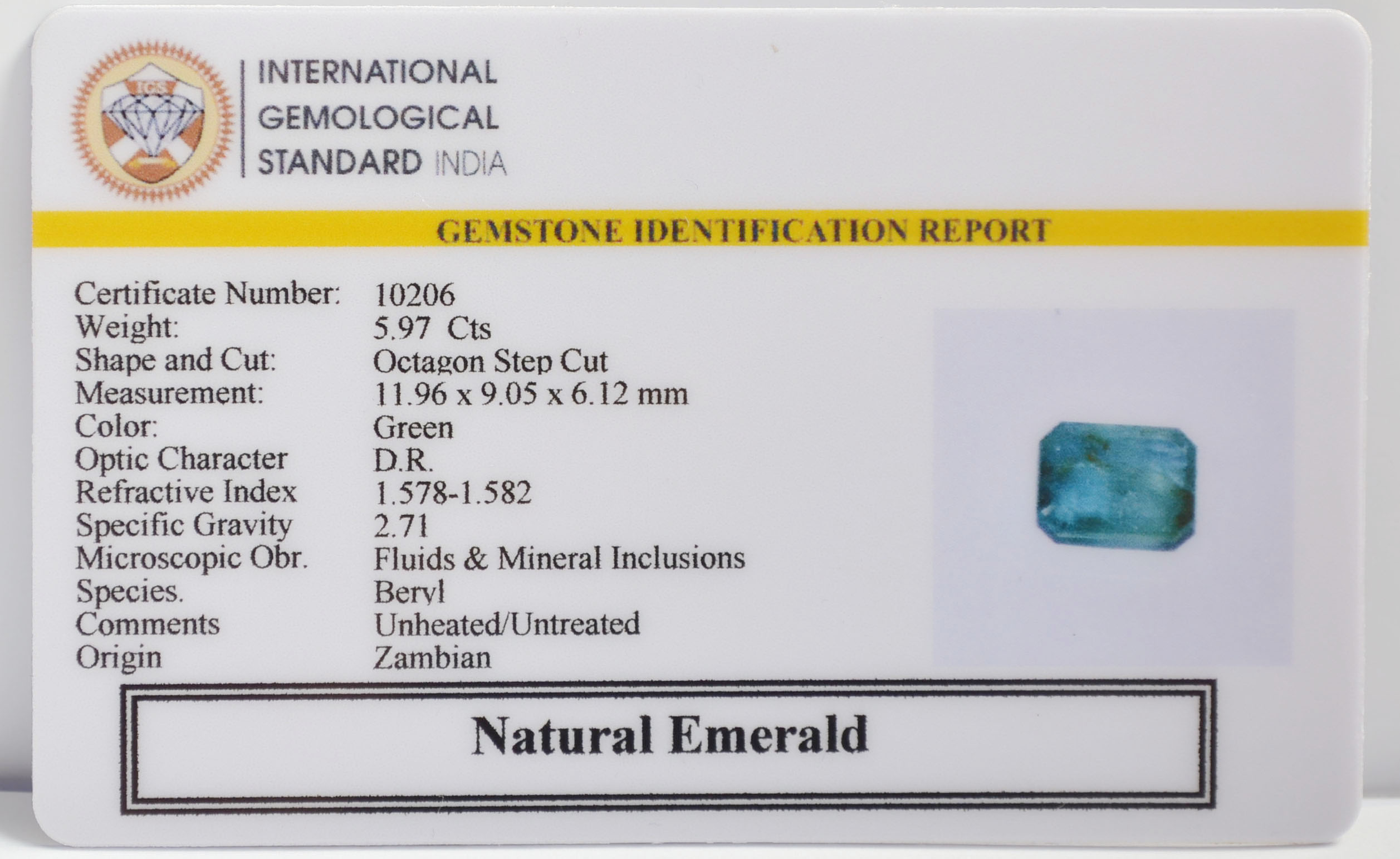 EMERALD 5.97 Ct. 3 EMR22128 2 EMERALD 5.97 Ct.