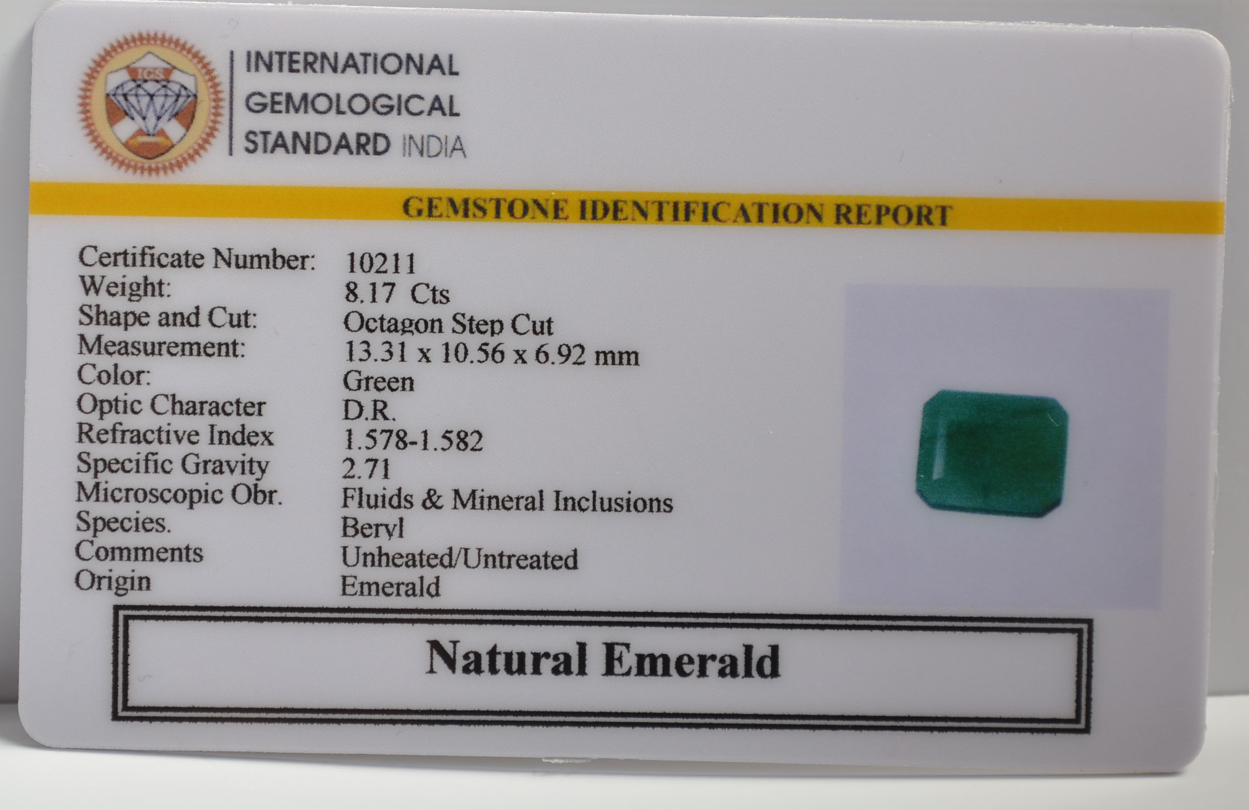 EMERALD 8.17 Ct. 3 EMR22132 2 EMERALD 8.17 Ct.