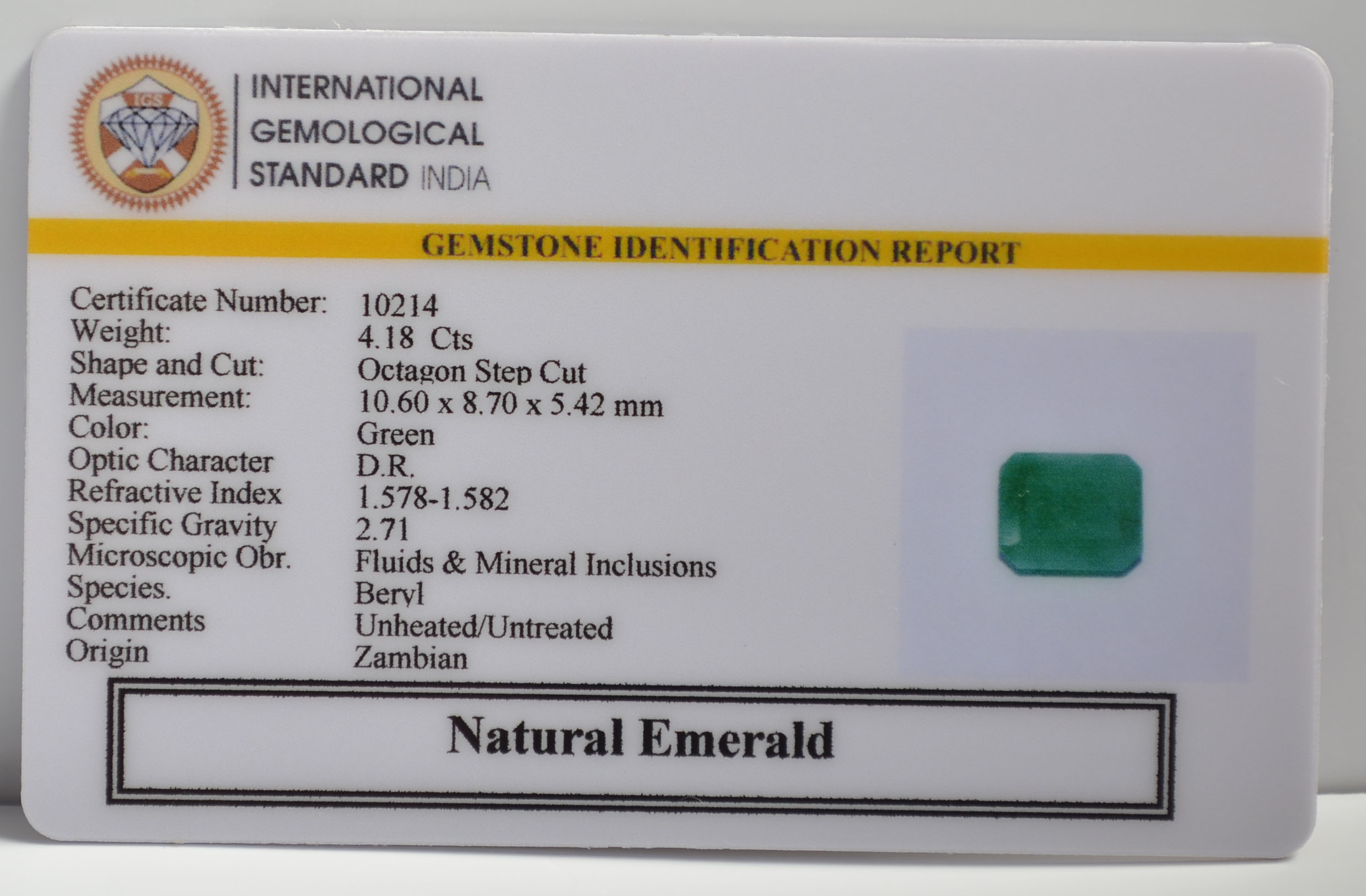EMERALD 4.18 Ct. 3 EMR22133 2 EMERALD 4.18 Ct.