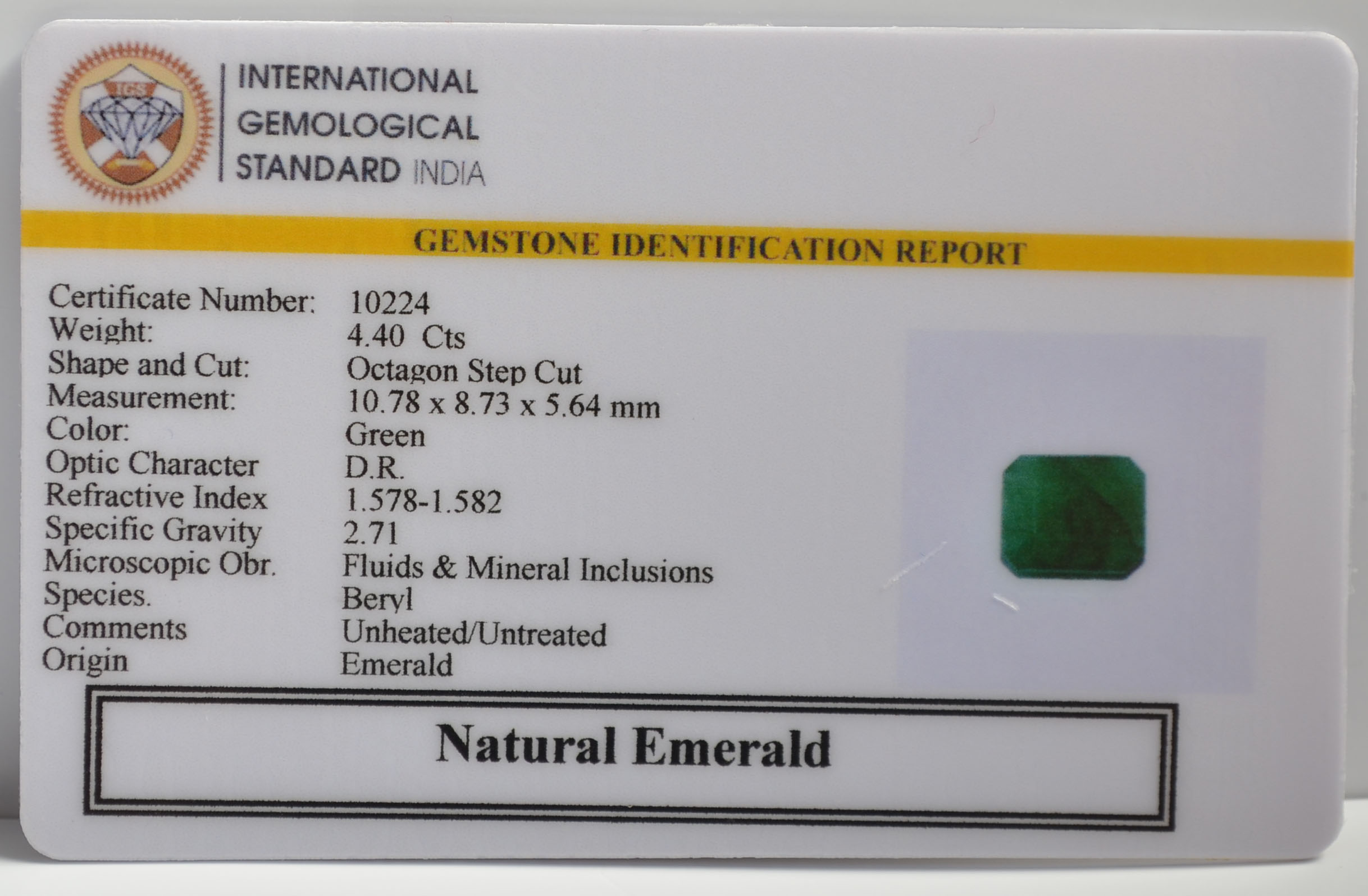 EMERALD 4.4 Ct. 3 EMR22142 2 EMERALD 4.4 Ct.
