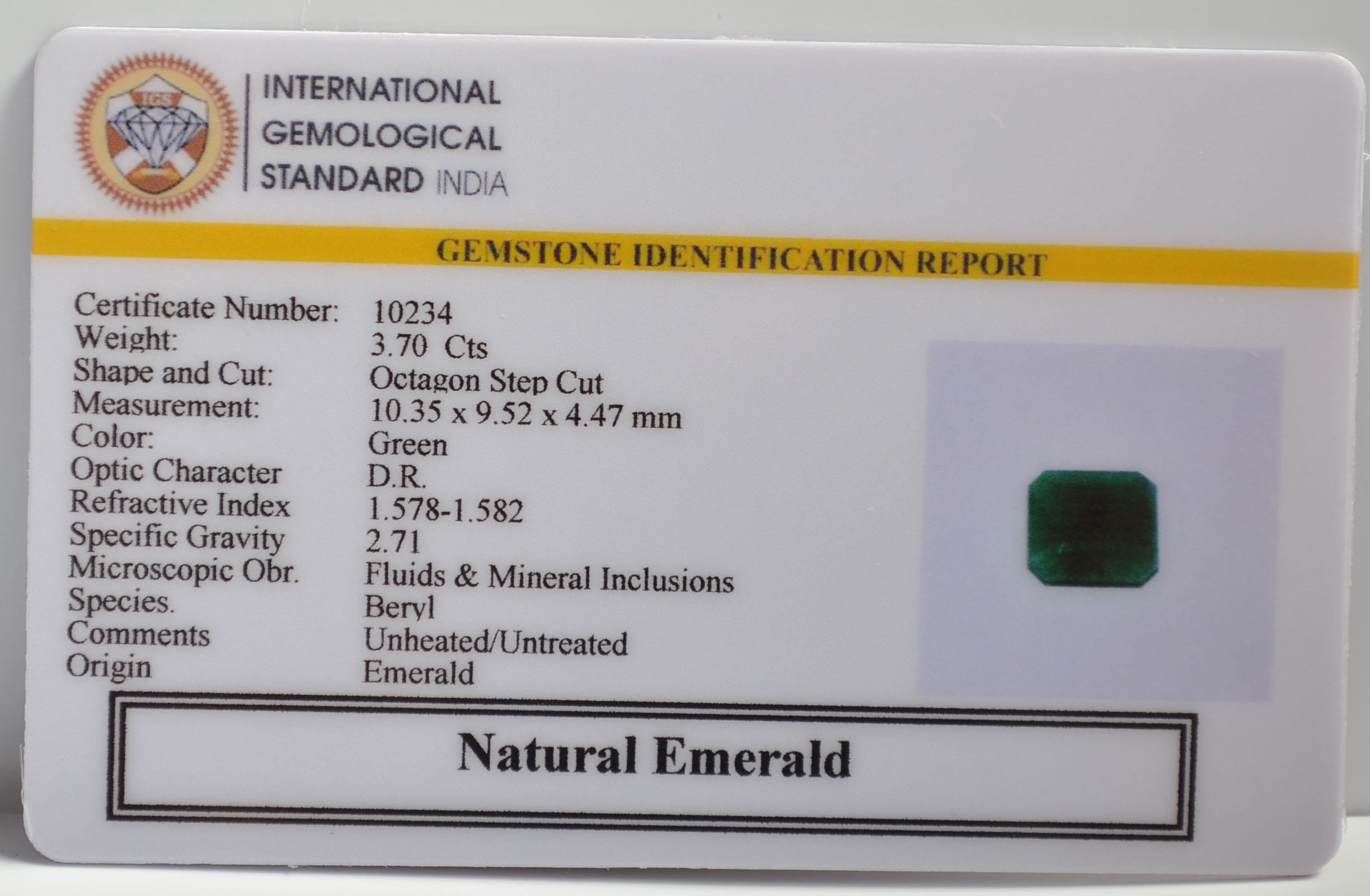 EMERALD 3.7 Ct. 3 EMR22148 2 EMERALD 3.7 Ct.