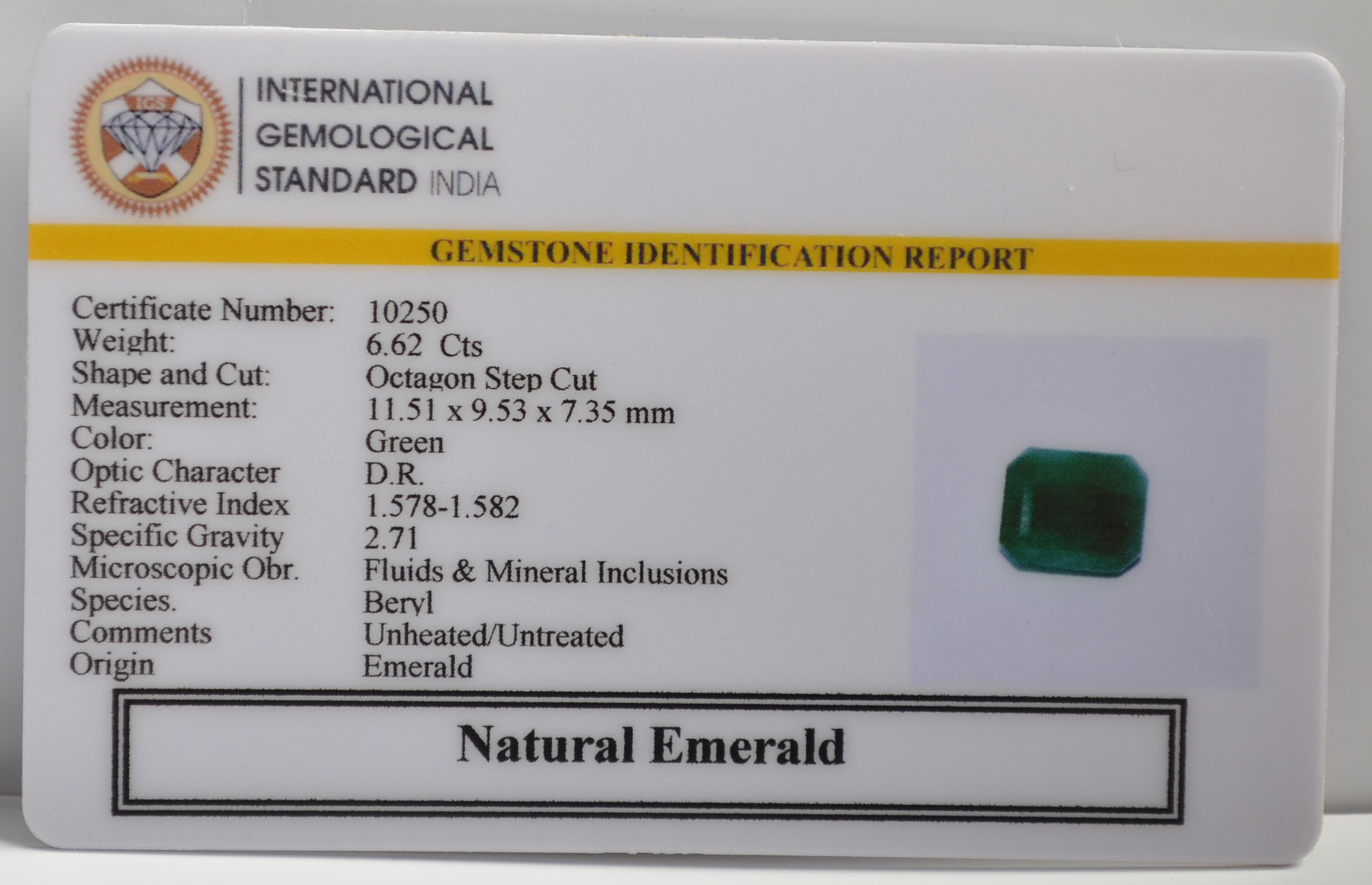 EMERALD 6.62 Ct. 3 EMR22161 2 EMERALD 6.62 Ct.