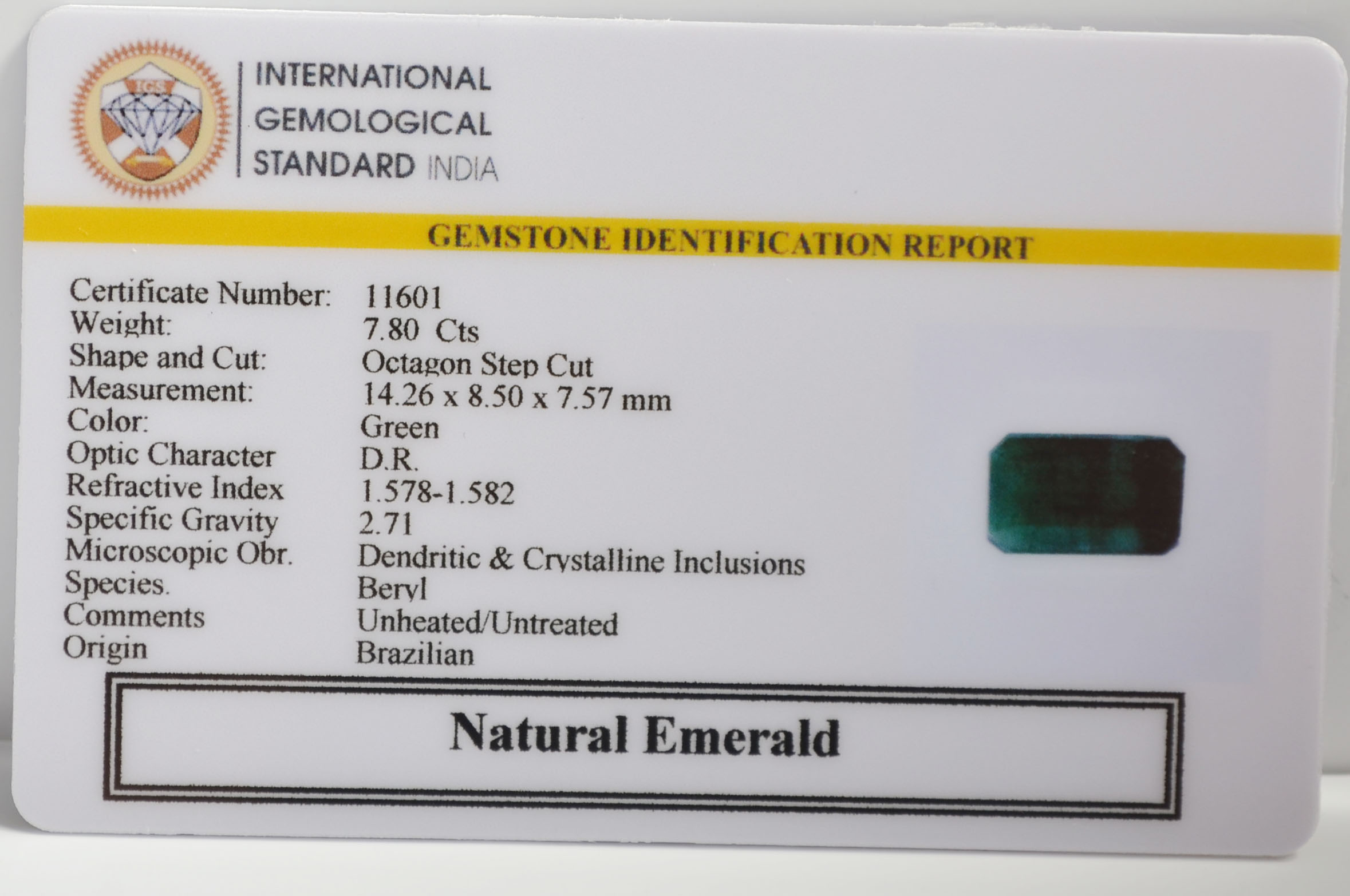 EMERALD 7.8 Ct. 3 EMR22685 2 EMERALD 7.8 Ct.