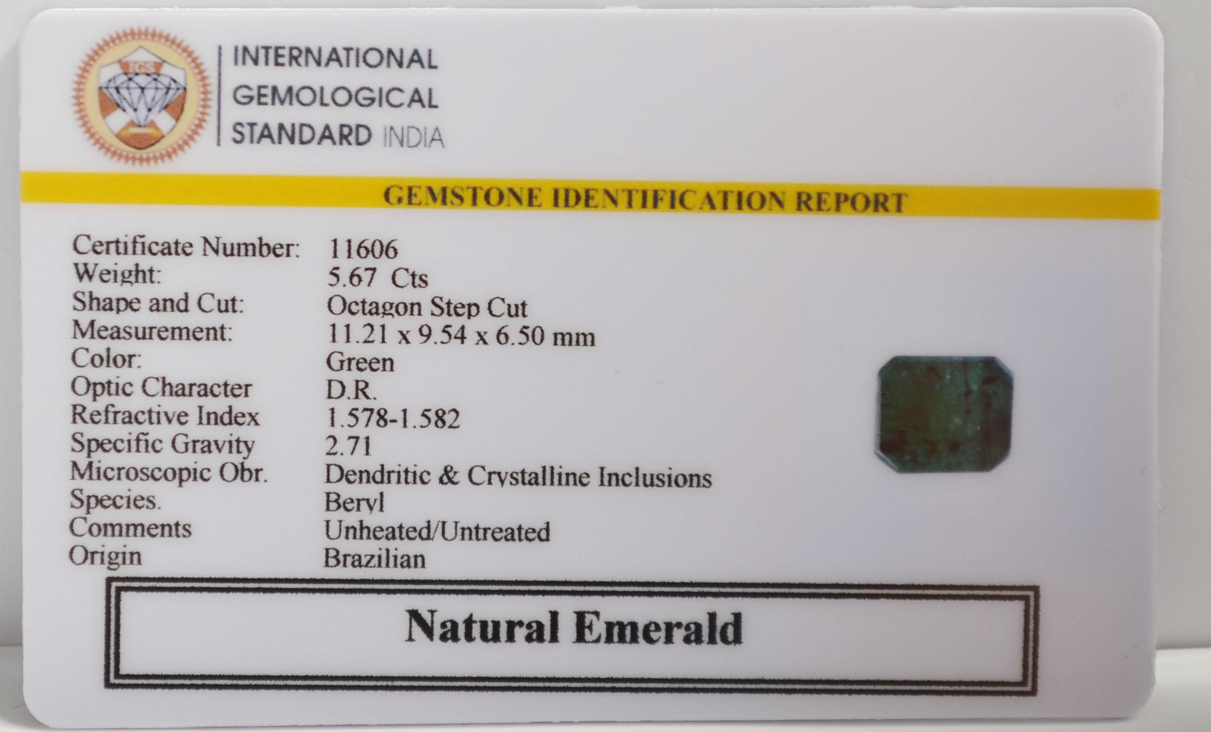EMERALD 5.67 Ct. 3 EMR22689 2 EMERALD 5.67 Ct.