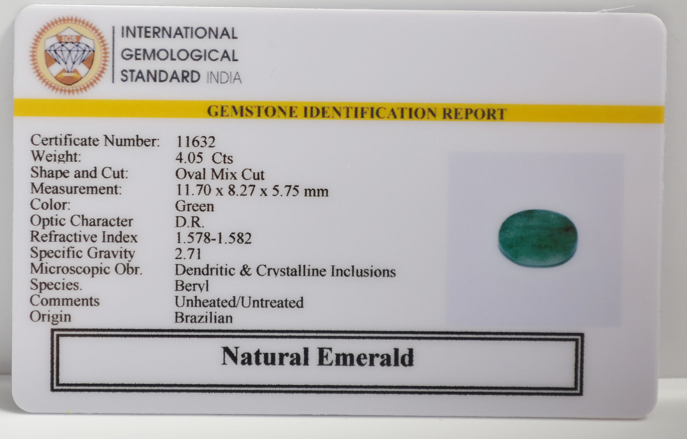 EMERALD 4.05 Ct. 3 EMR22711 2 EMERALD 4.05 Ct.