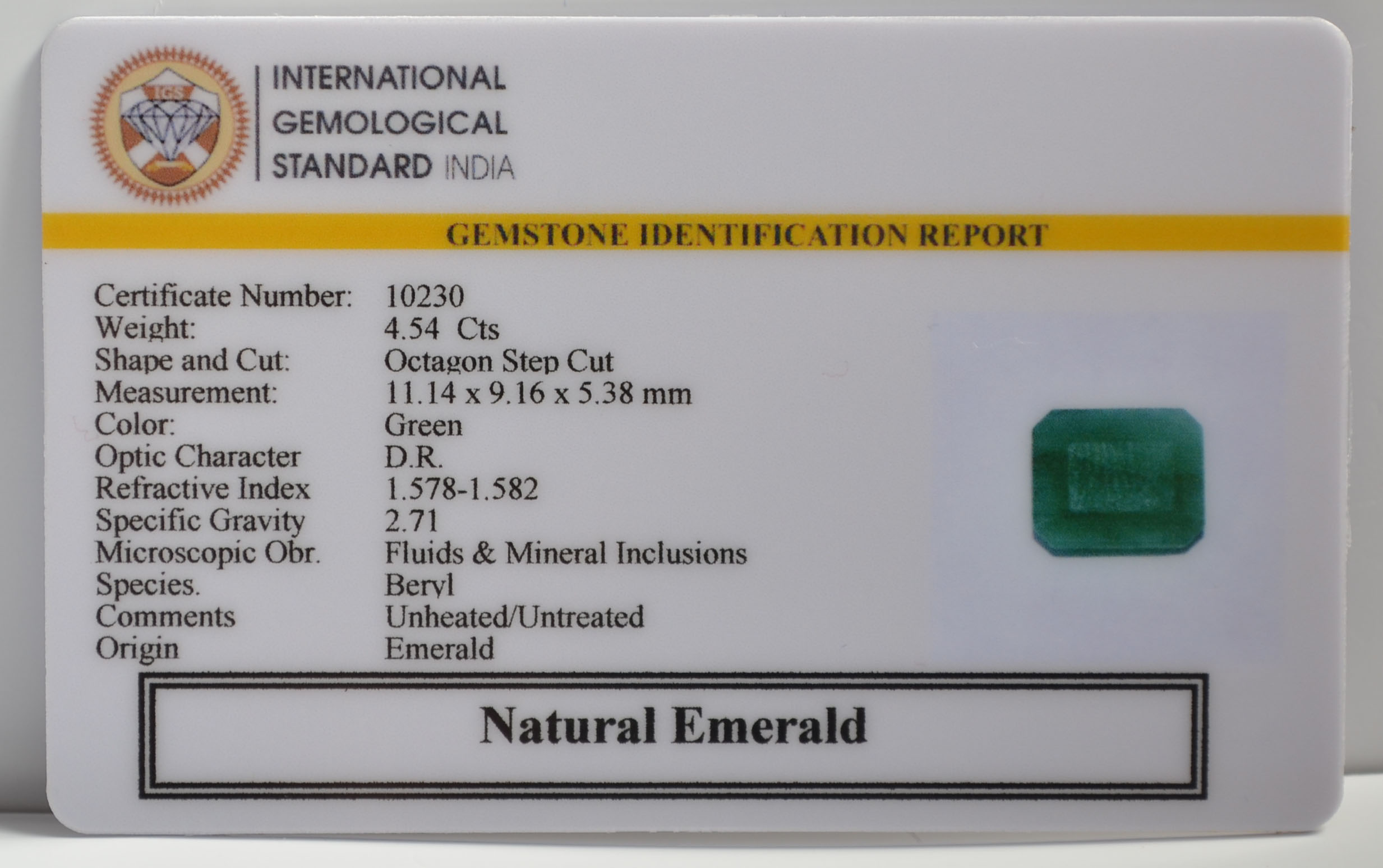 EMERALD 4.54 Ct. 3 EMRG21458 2 EMERALD 4.54 Ct.