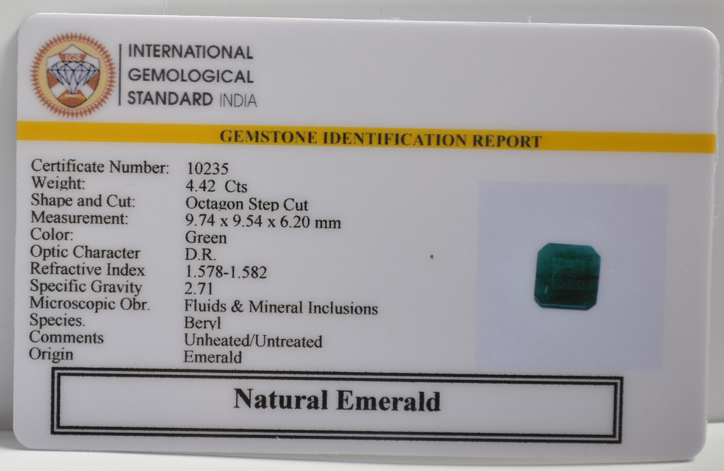 EMRG21461 2 EMERALD 4.42 Ct.