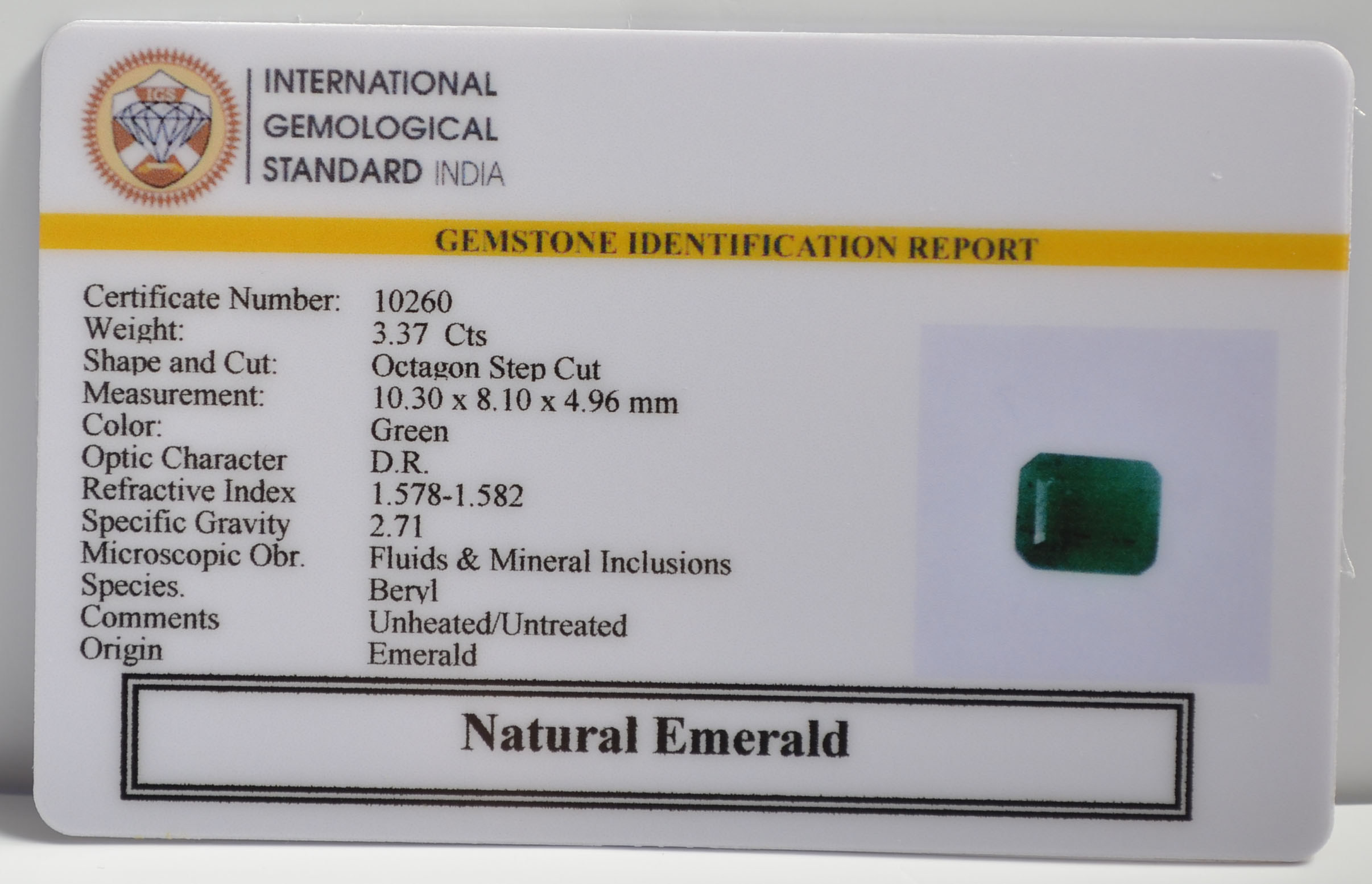 EMERALD 3.37 Ct. 3 EMRG21466 2 EMERALD 3.37 Ct.