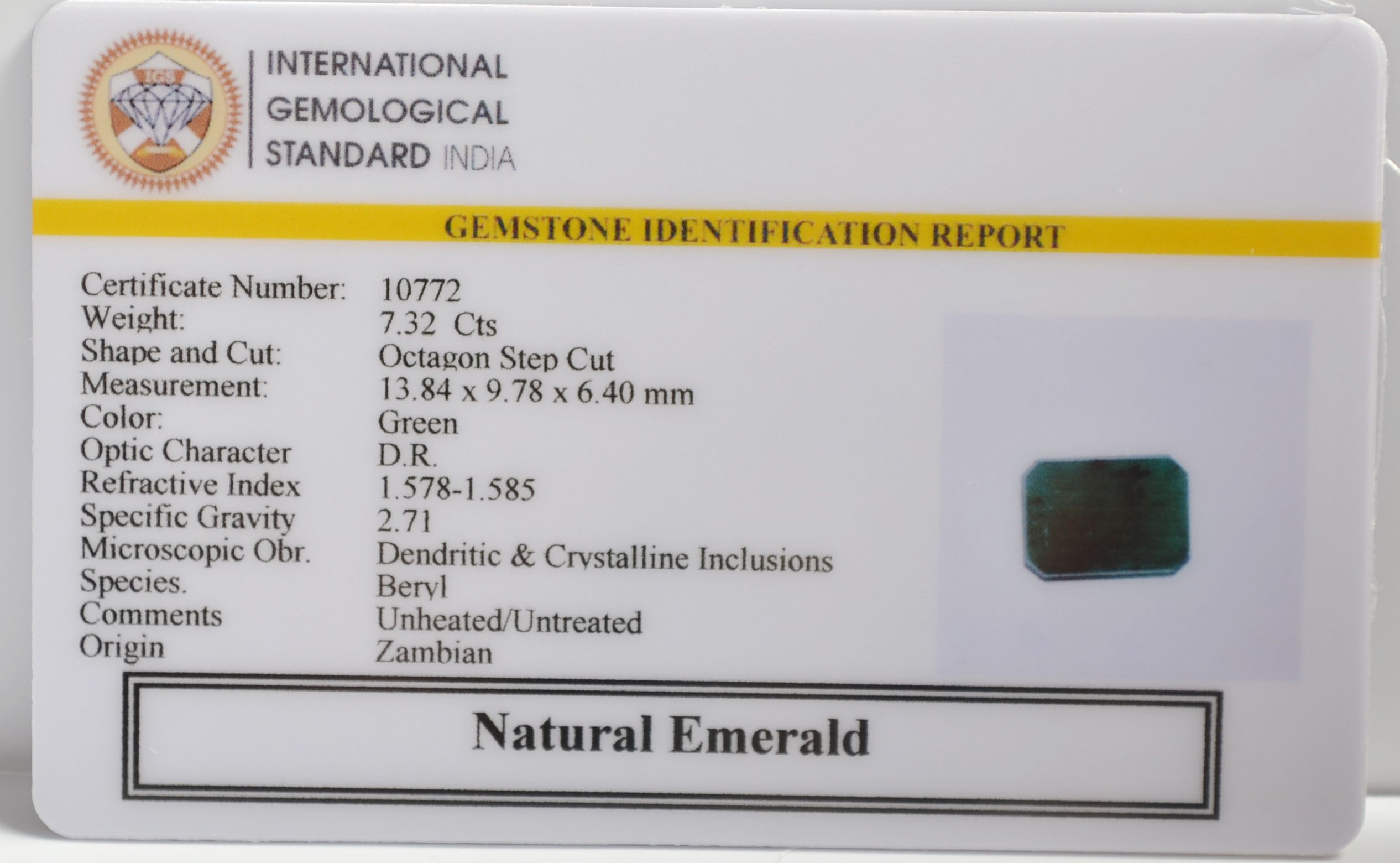 EMERALD 7.32 Ct. 3 EMRG21555 2 EMERALD 7.32 Ct.
