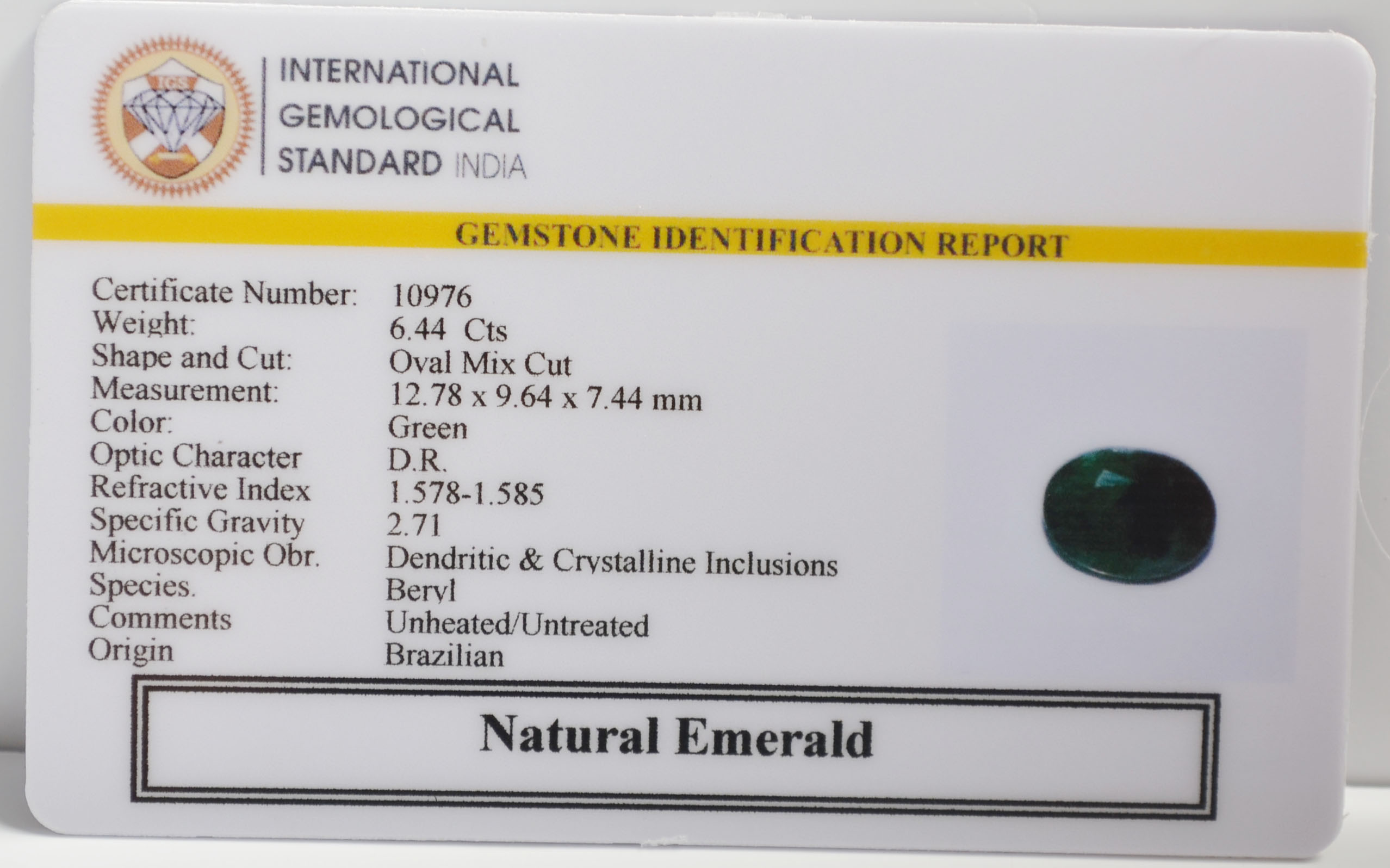 EMERALD 6.44 Ct. EMERALD 6.44 Ct.
