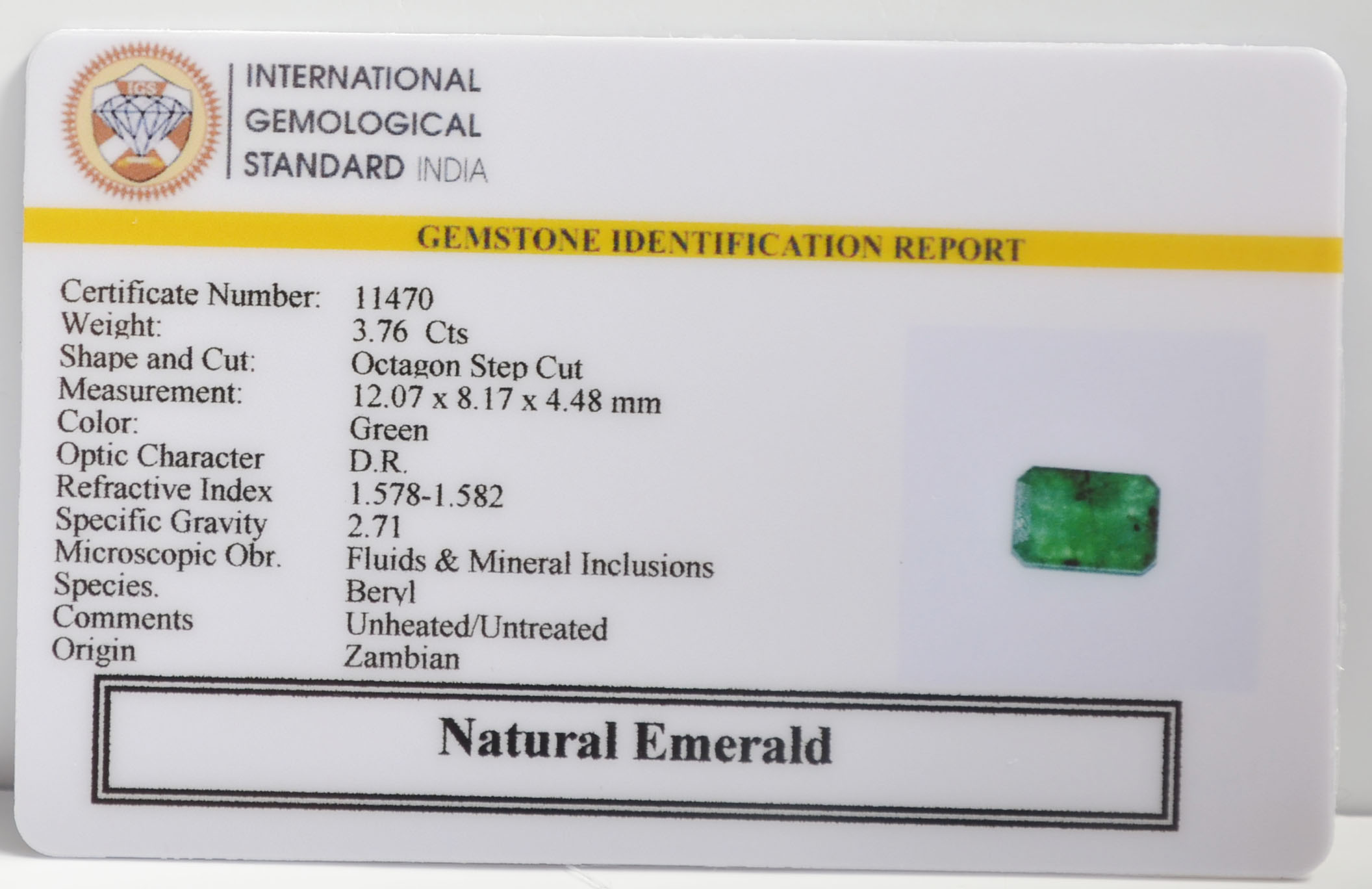EMERALD 3.76 Ct. 3 EMRG21605 2 EMERALD 3.76 Ct.