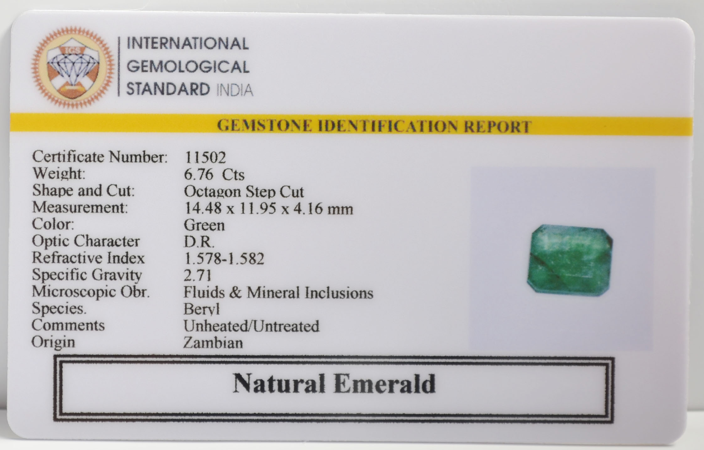 EMRG21610 2 EMERALD 6.76 Ct.