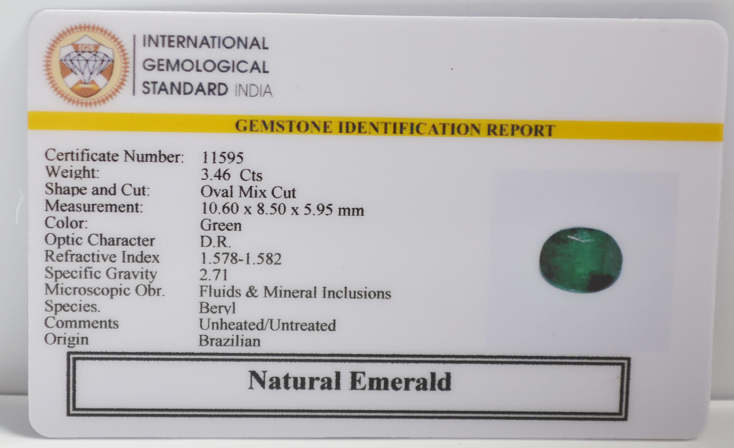 EMERALD 3.46 Ct. 3 EMRG21629 2 EMERALD 3.46 Ct.