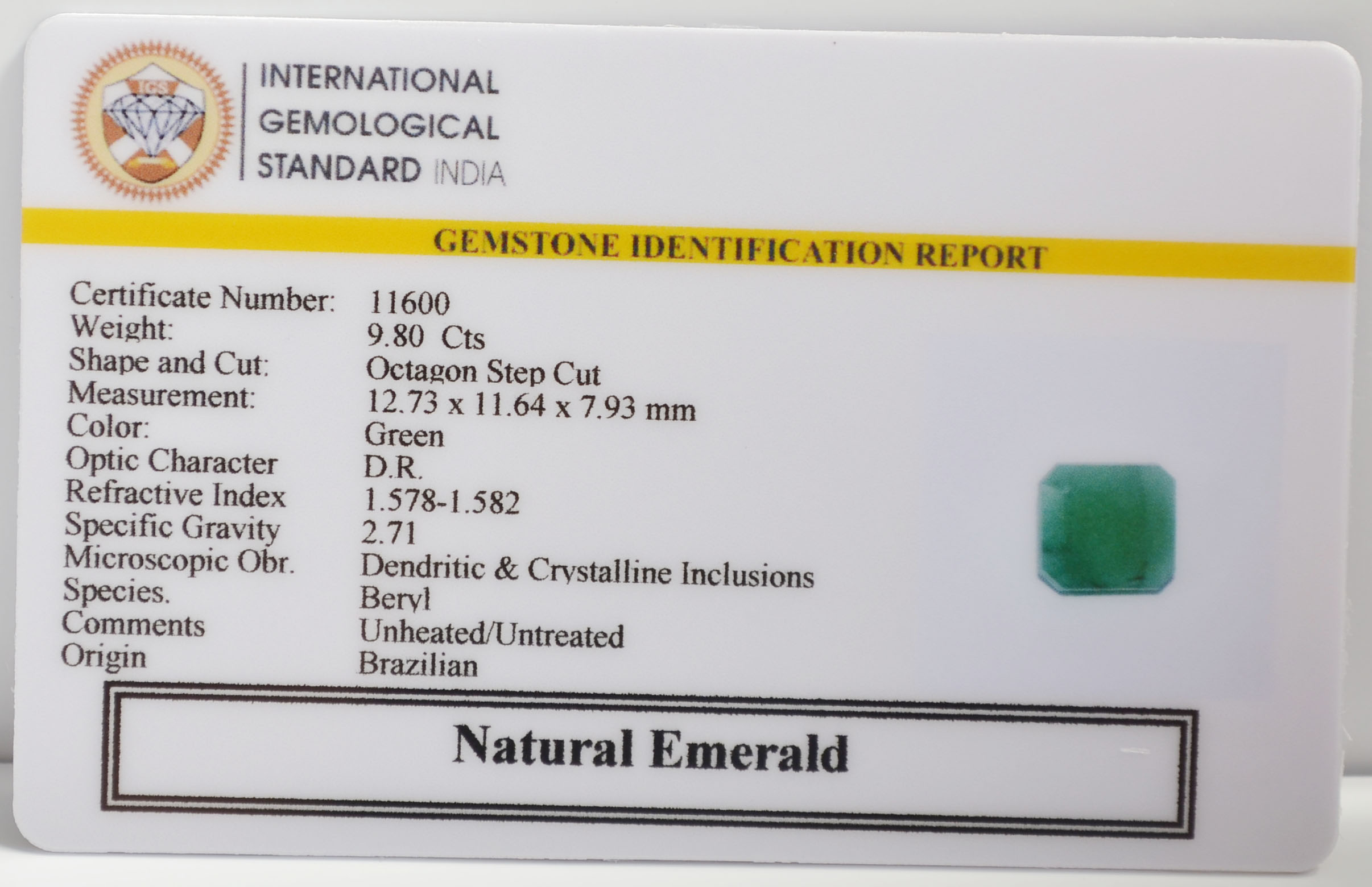 EMERALD 9.8 Ct. 3 EMRG21631 2 EMERALD 9.8 Ct.