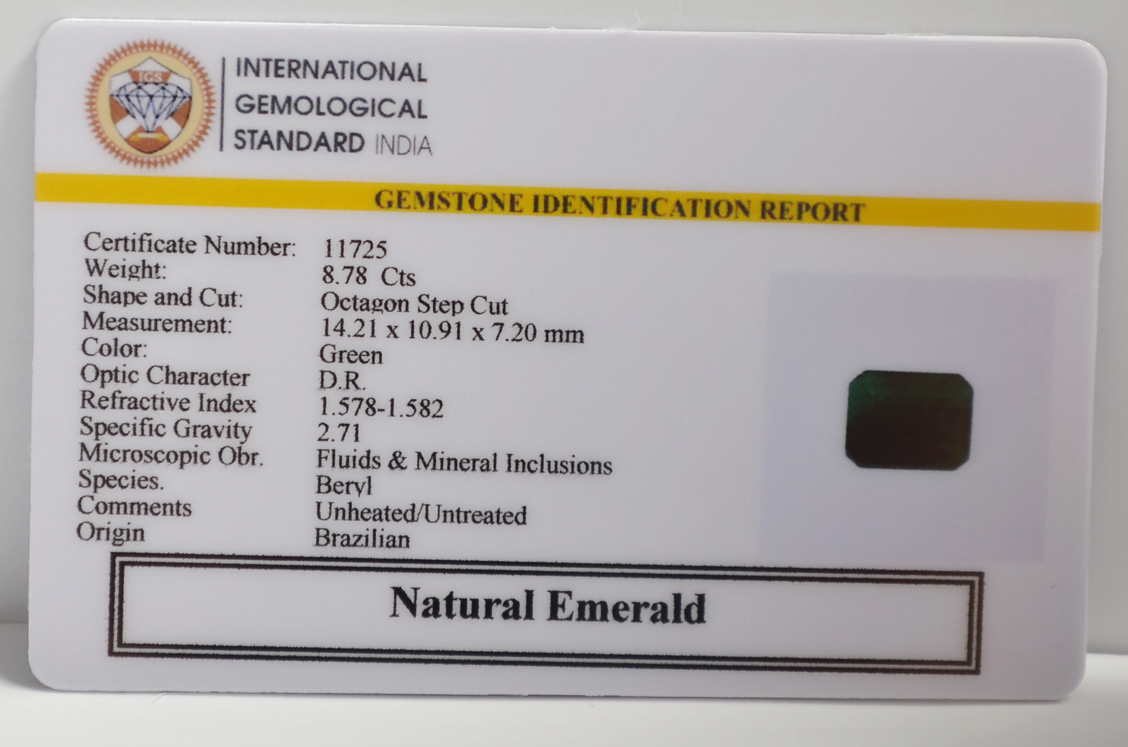EMERALD 8.78 Ct. 3 EMRG21651 2 EMERALD 8.78 Ct.