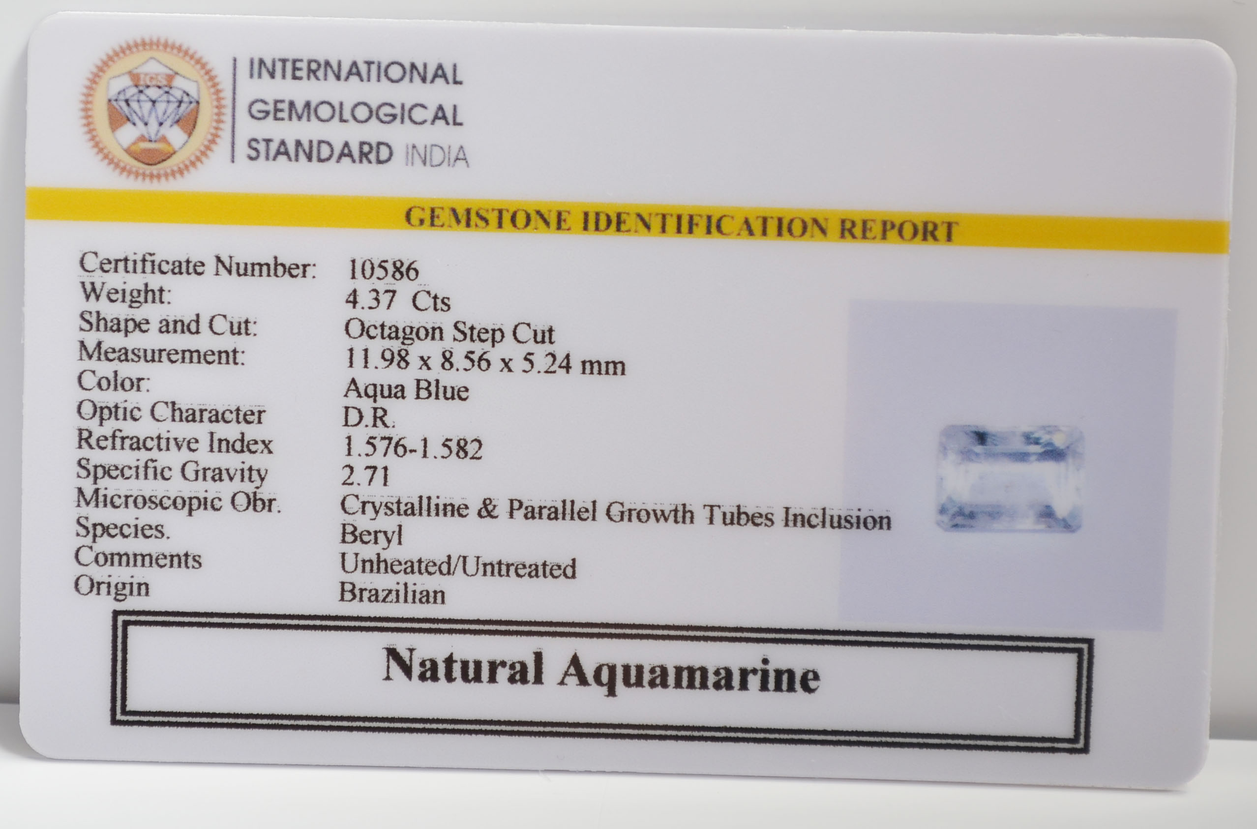 NAQ827 2 NATURAL AQUAMARINE 4.37 Ct.