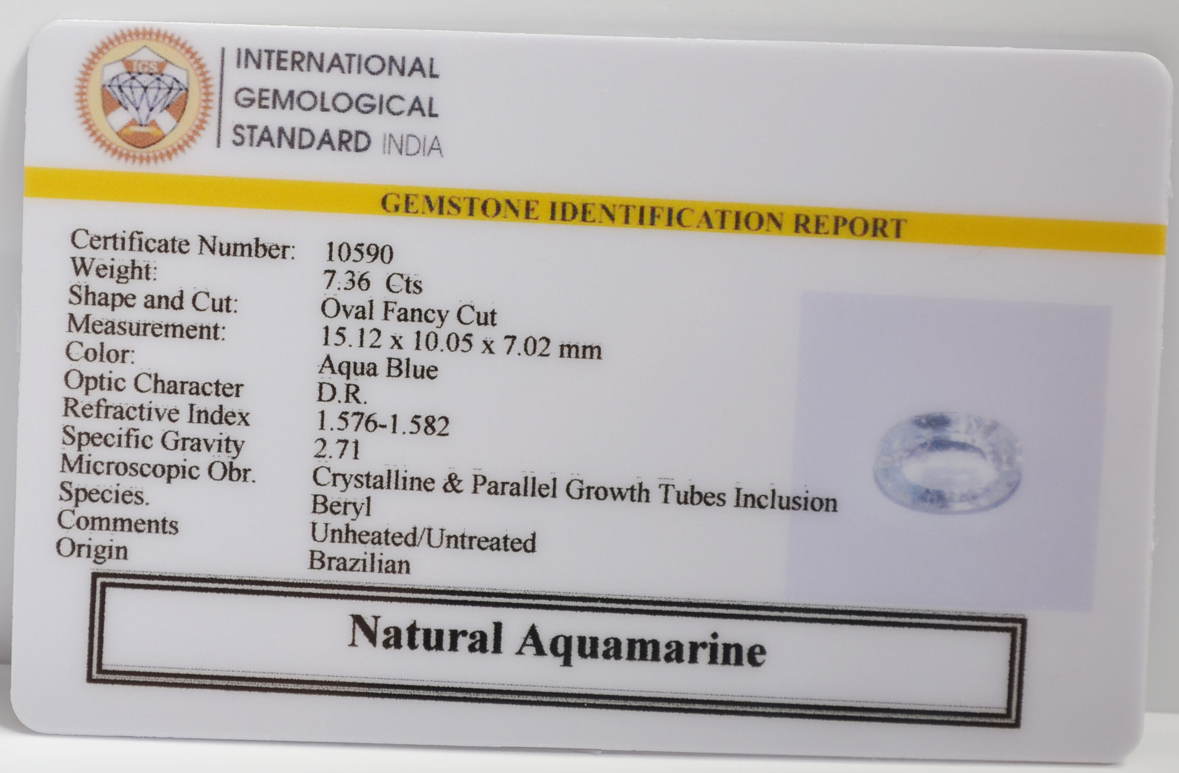 NAQ830 2 NATURAL AQUAMARINE 7.36 Ct.