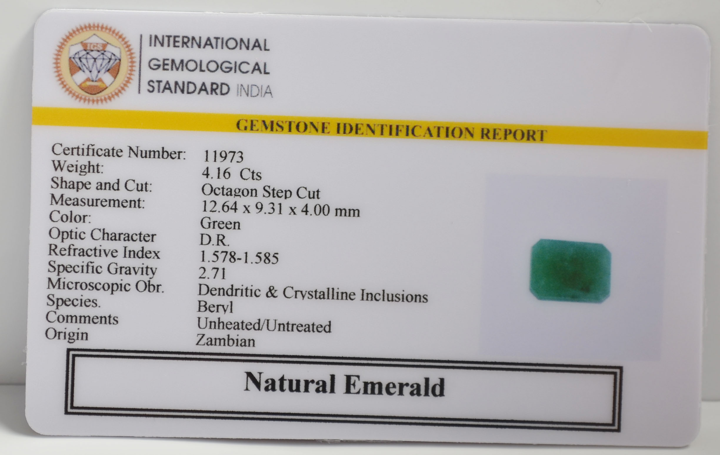 EMERALD 4.16 Ct. 3 EMR22785 2 EMERALD 4.16 Ct.