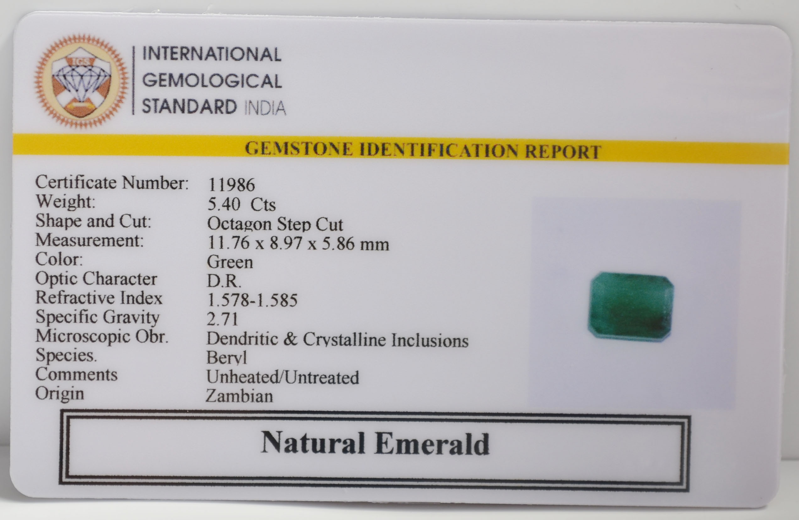 EMERALD 5.4 Ct. 3 EMR22793 2 EMERALD 5.4 Ct.