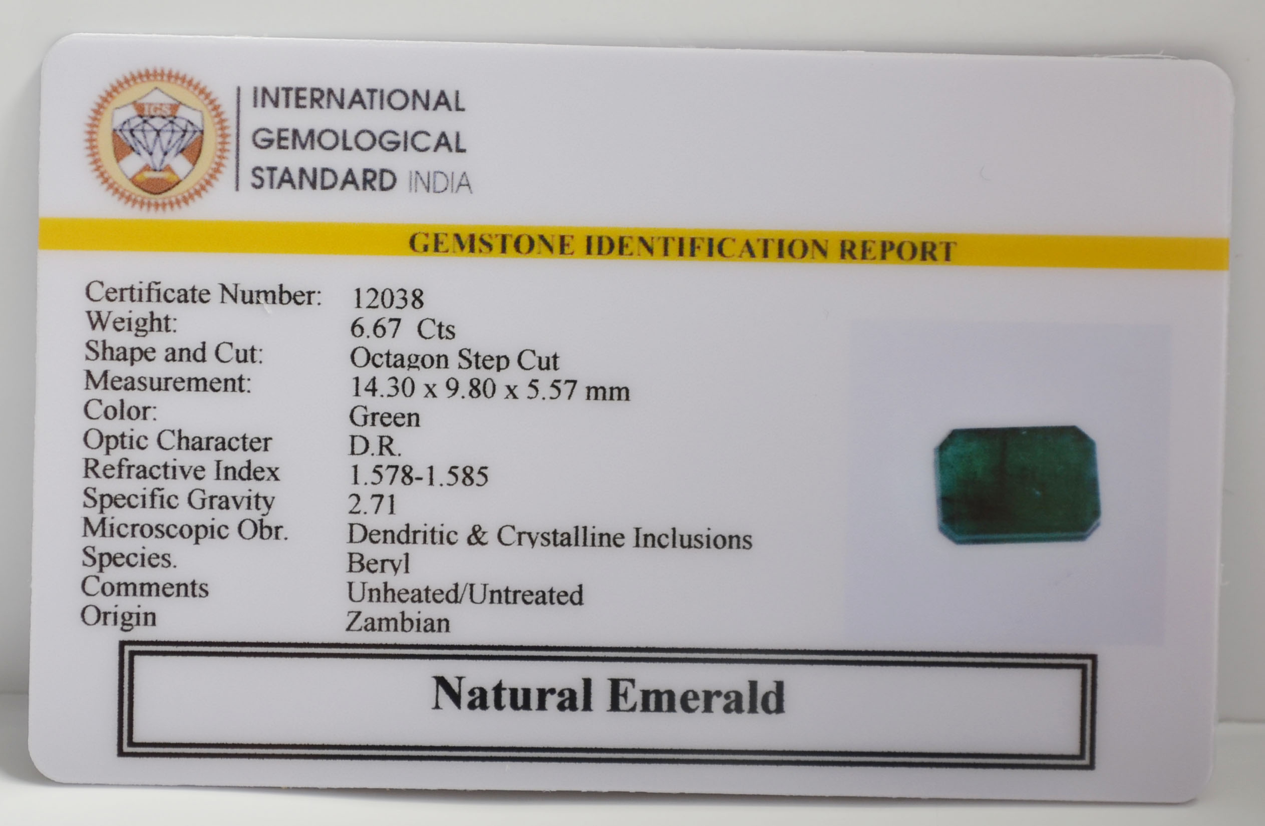 EMERALD 6.67 Ct. 3 EMR22833 2 EMERALD 6.67 Ct.