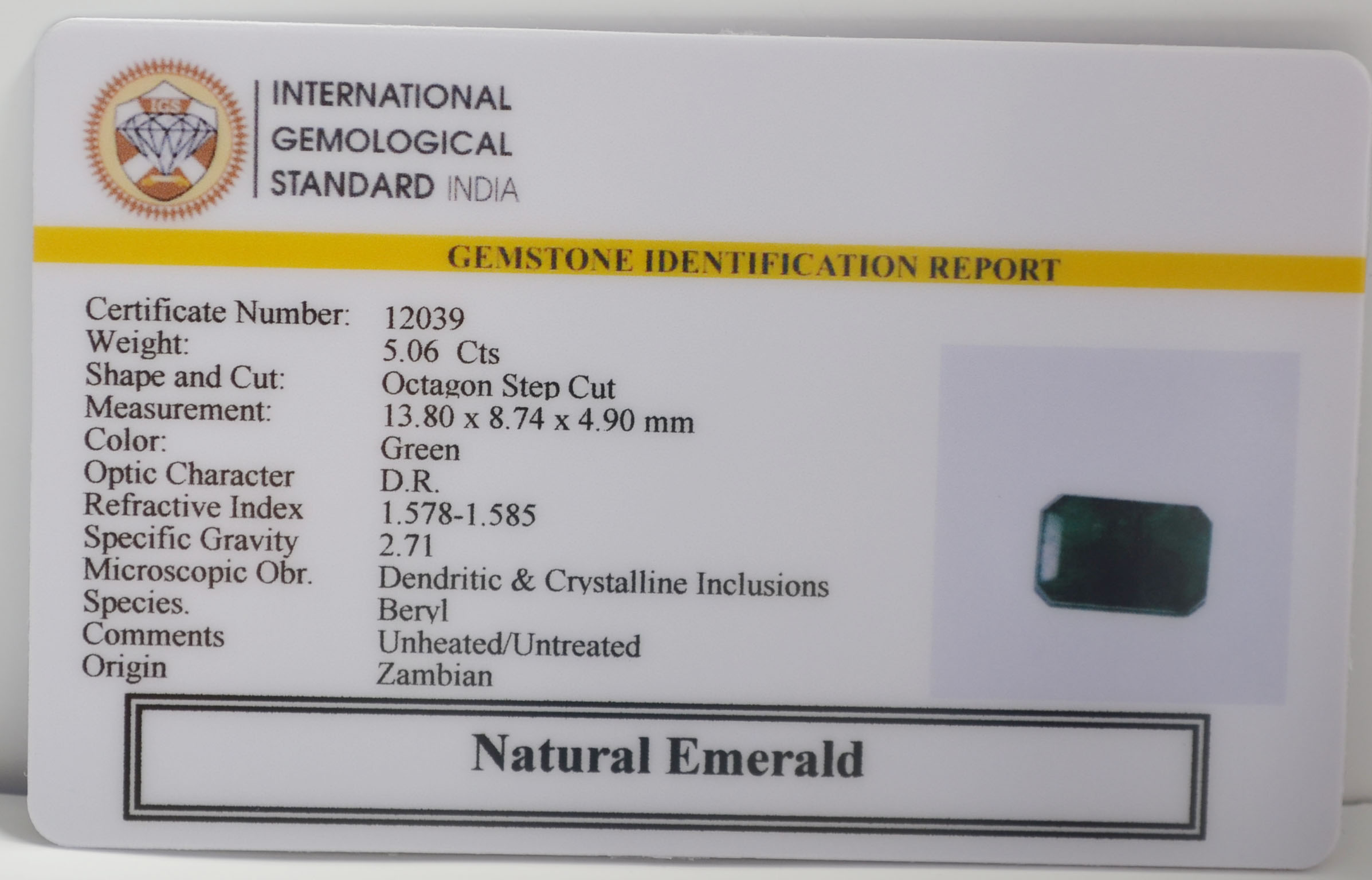 EMERALD 5.06 Ct. 3 EMR22834 2 EMERALD 5.06 Ct.