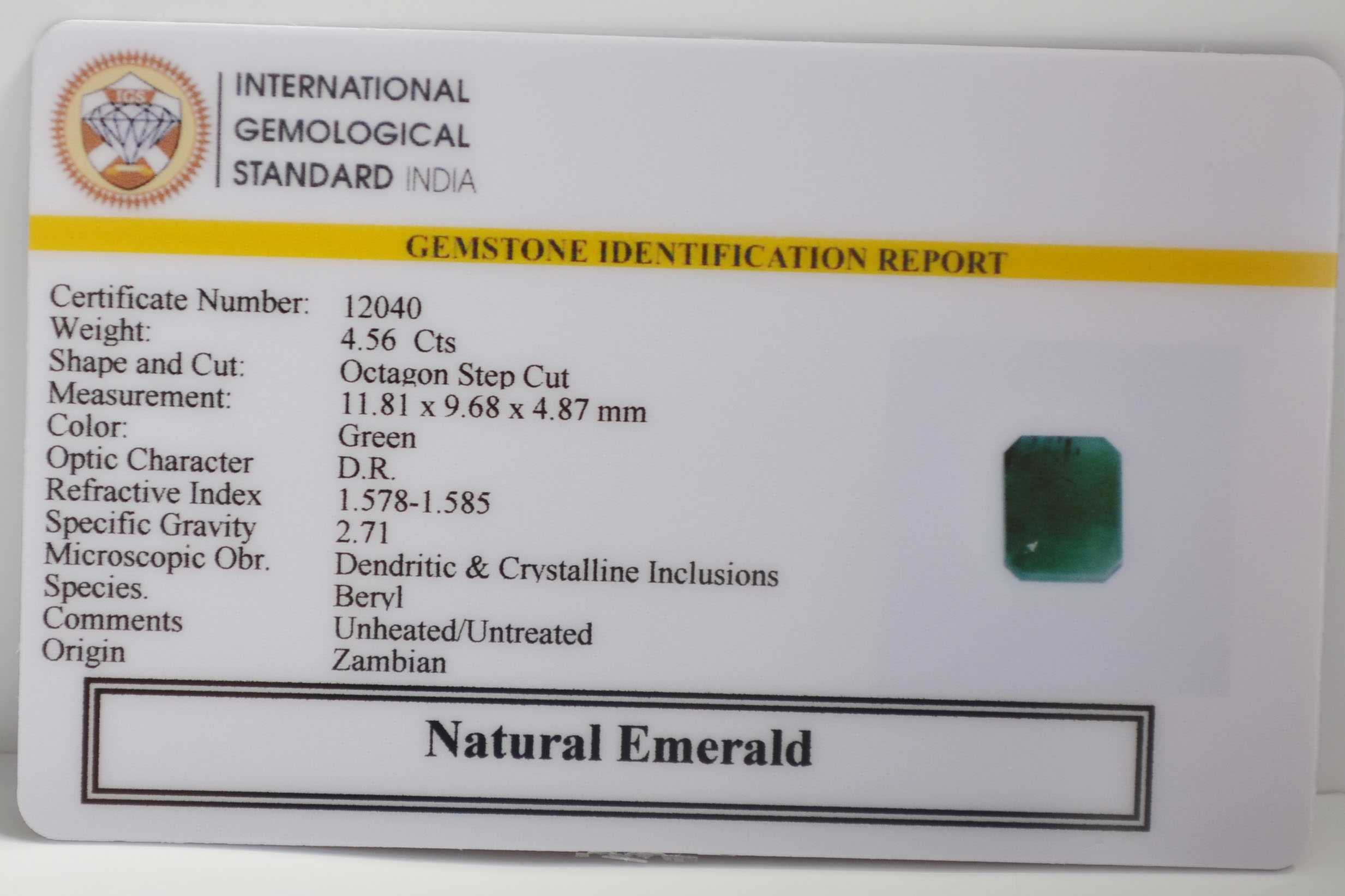 EMERALD 4.56 Ct. 3 EMR22835 2 EMERALD 4.56 Ct.